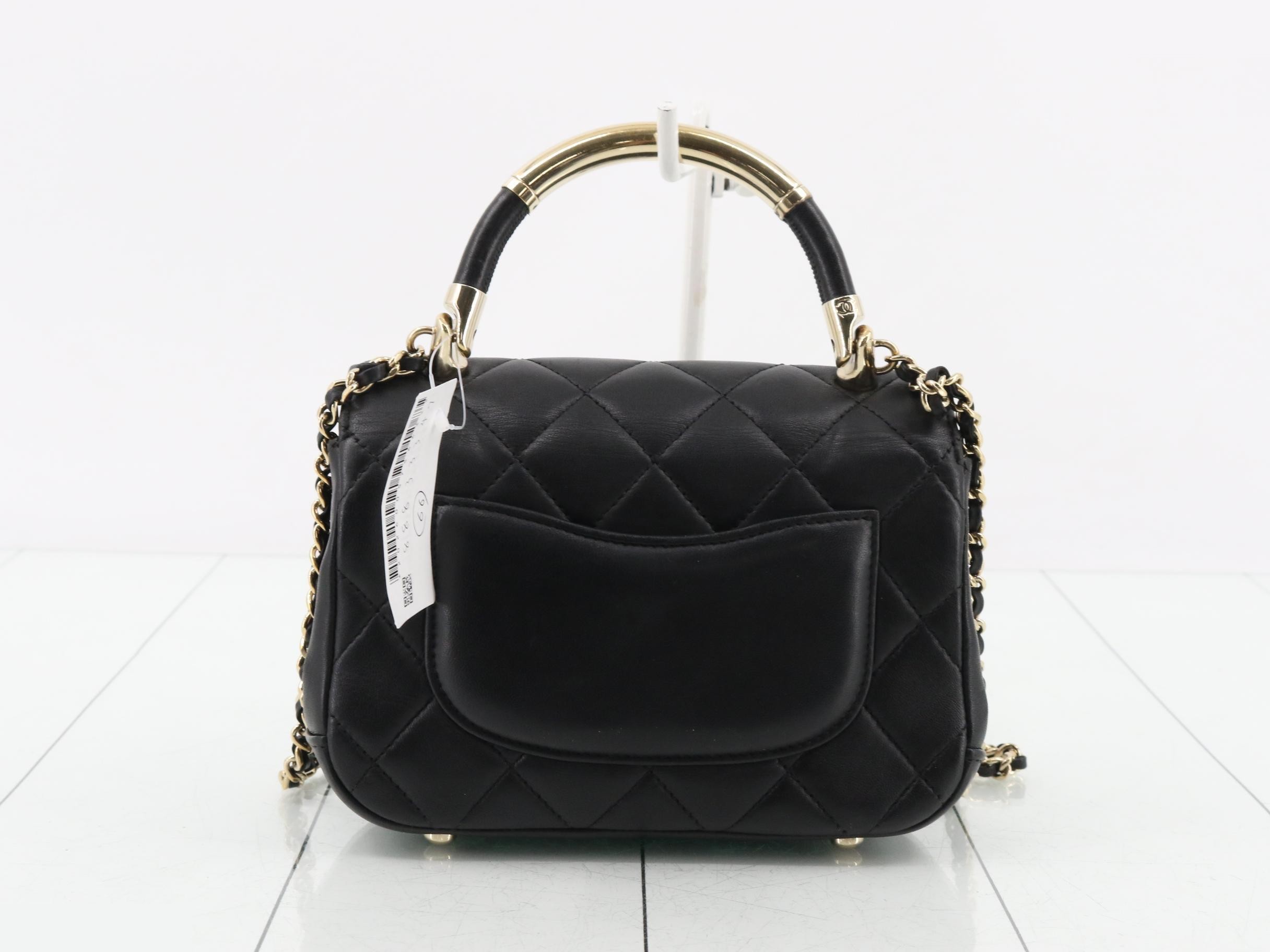 Top-handle lambskin 2-way handbag/chain shoulder bag, black — view 2