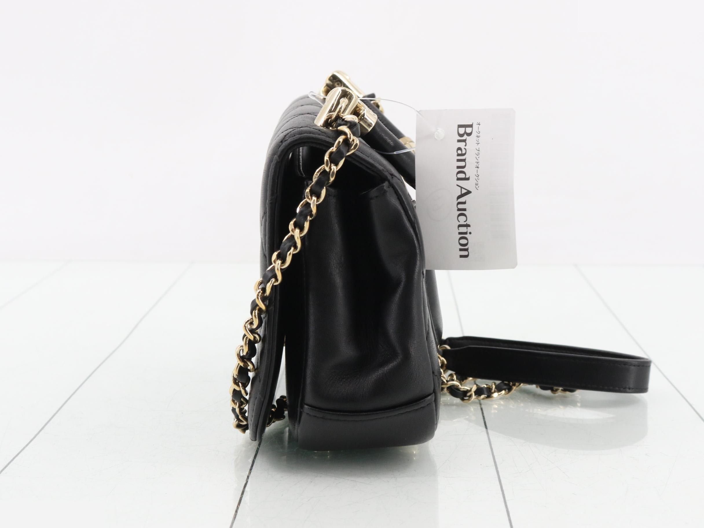 Top-handle lambskin 2-way handbag/chain shoulder bag, black — view 3