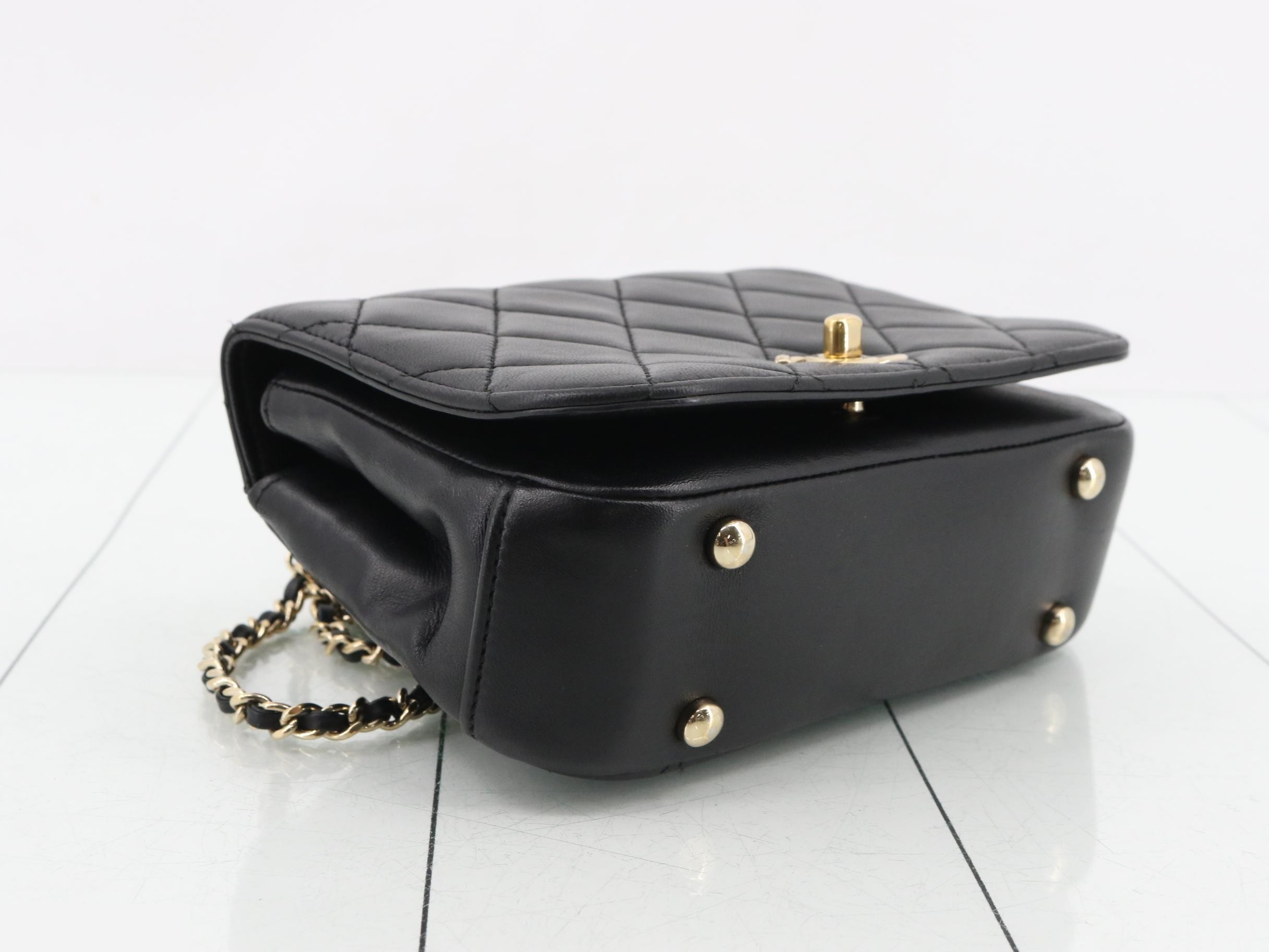 Top-handle lambskin 2-way handbag/chain shoulder bag, black — view 5