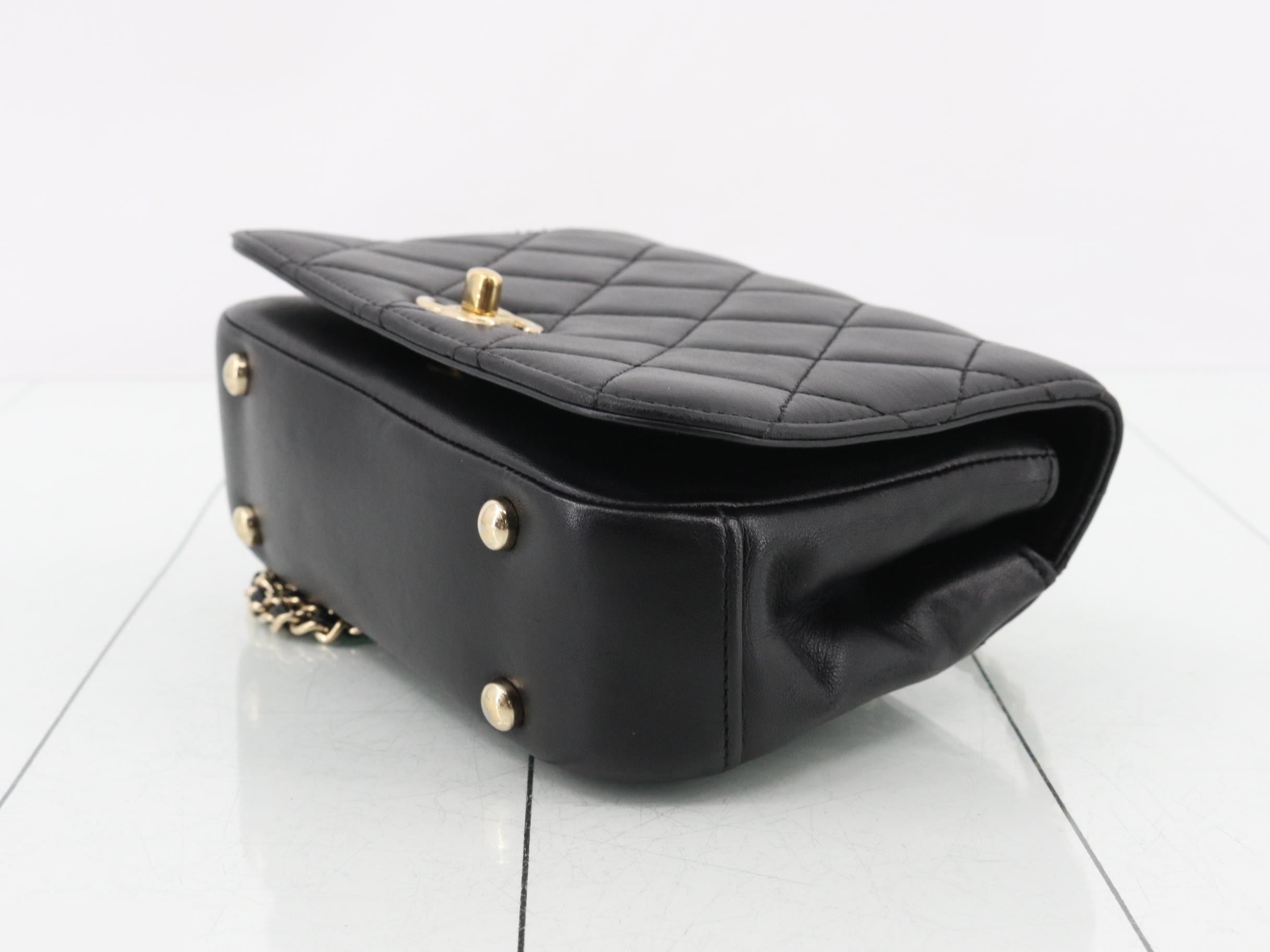 Top-handle lambskin 2-way handbag/chain shoulder bag, black — view 6