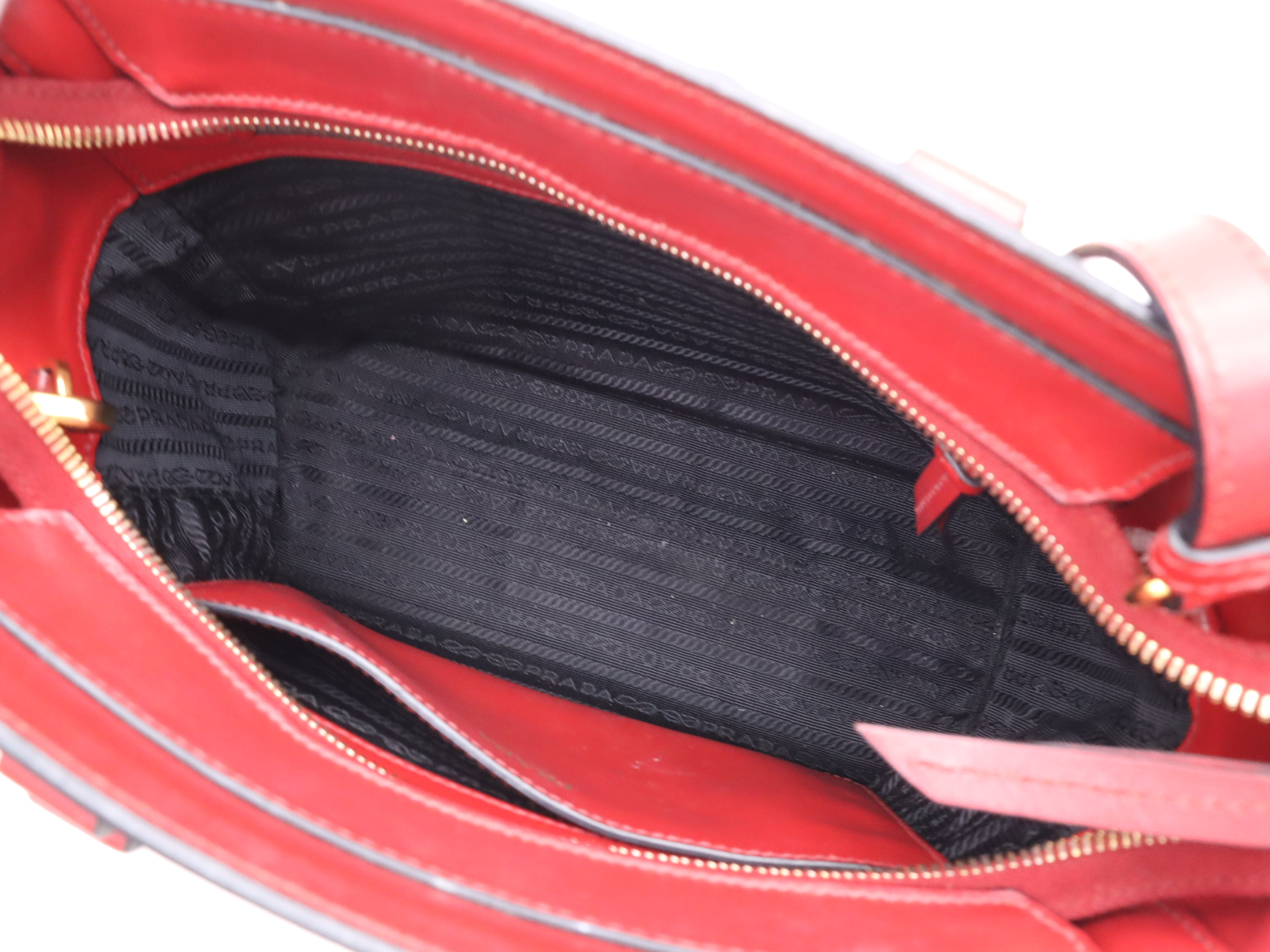 Leather 2-Way Handbag with Shoulder Strap, Red, Gold Hardware — view 11