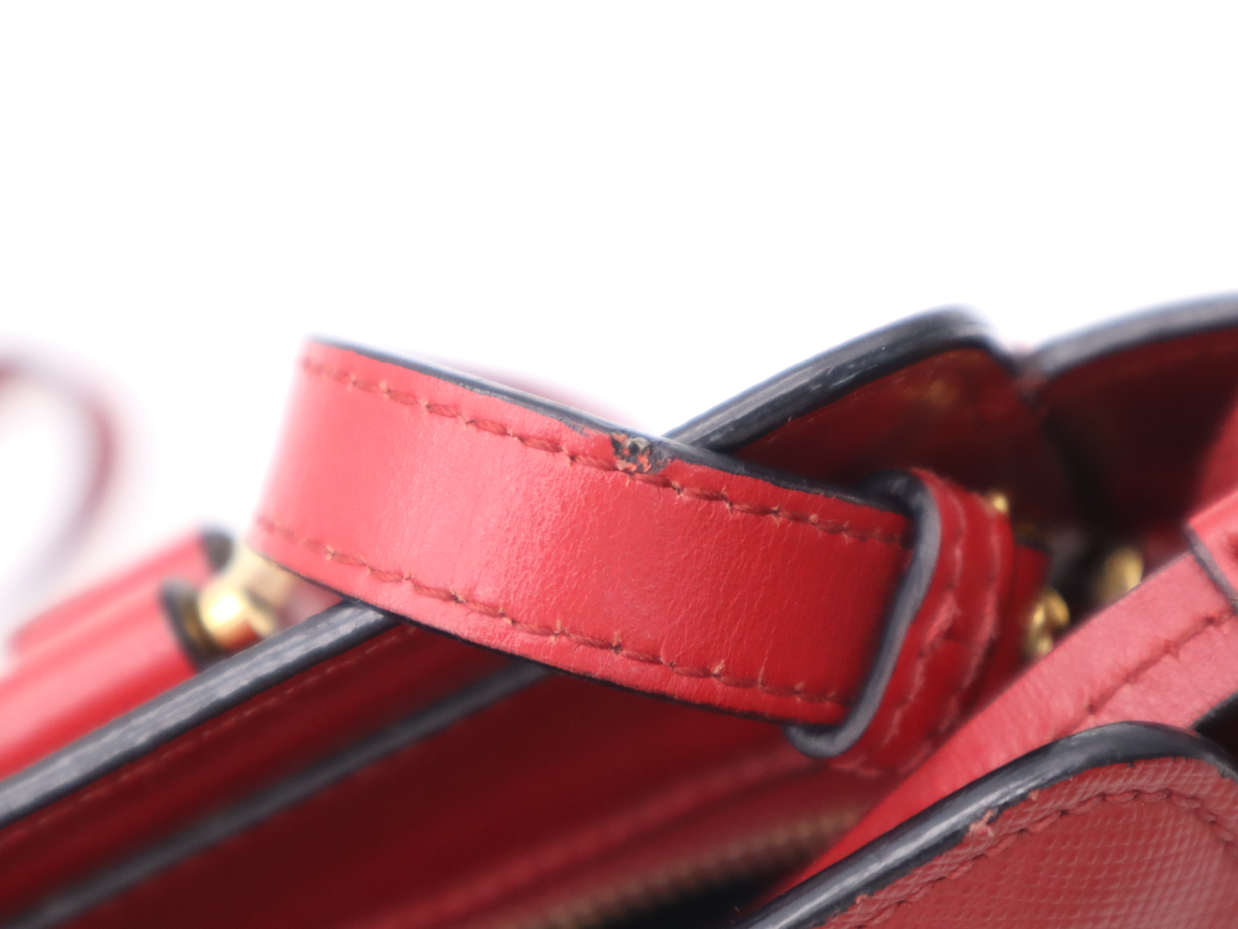 Leather 2-Way Handbag with Shoulder Strap, Red, Gold Hardware — view 13