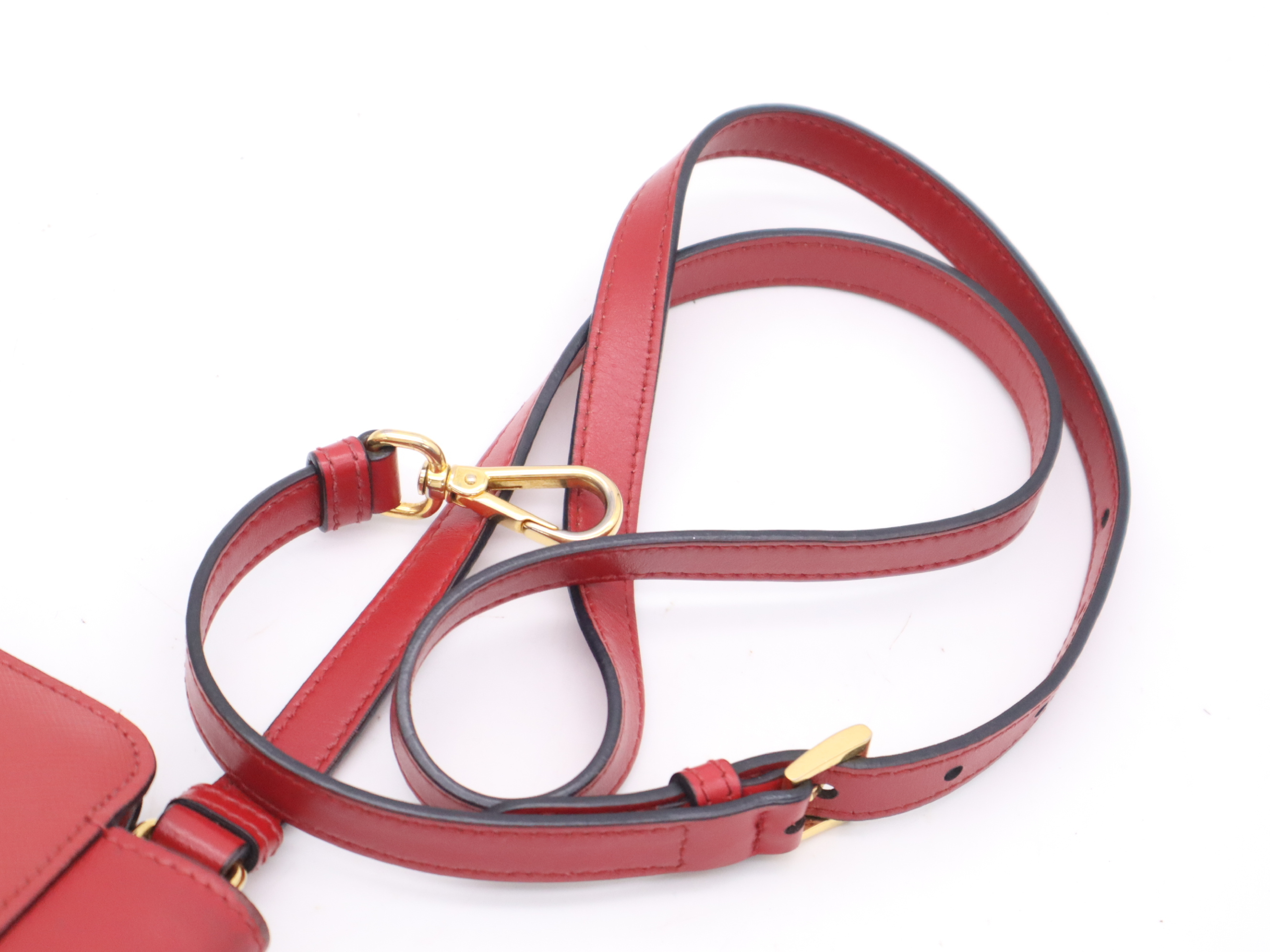 Leather 2-Way Handbag with Shoulder Strap, Red, Gold Hardware — view 14