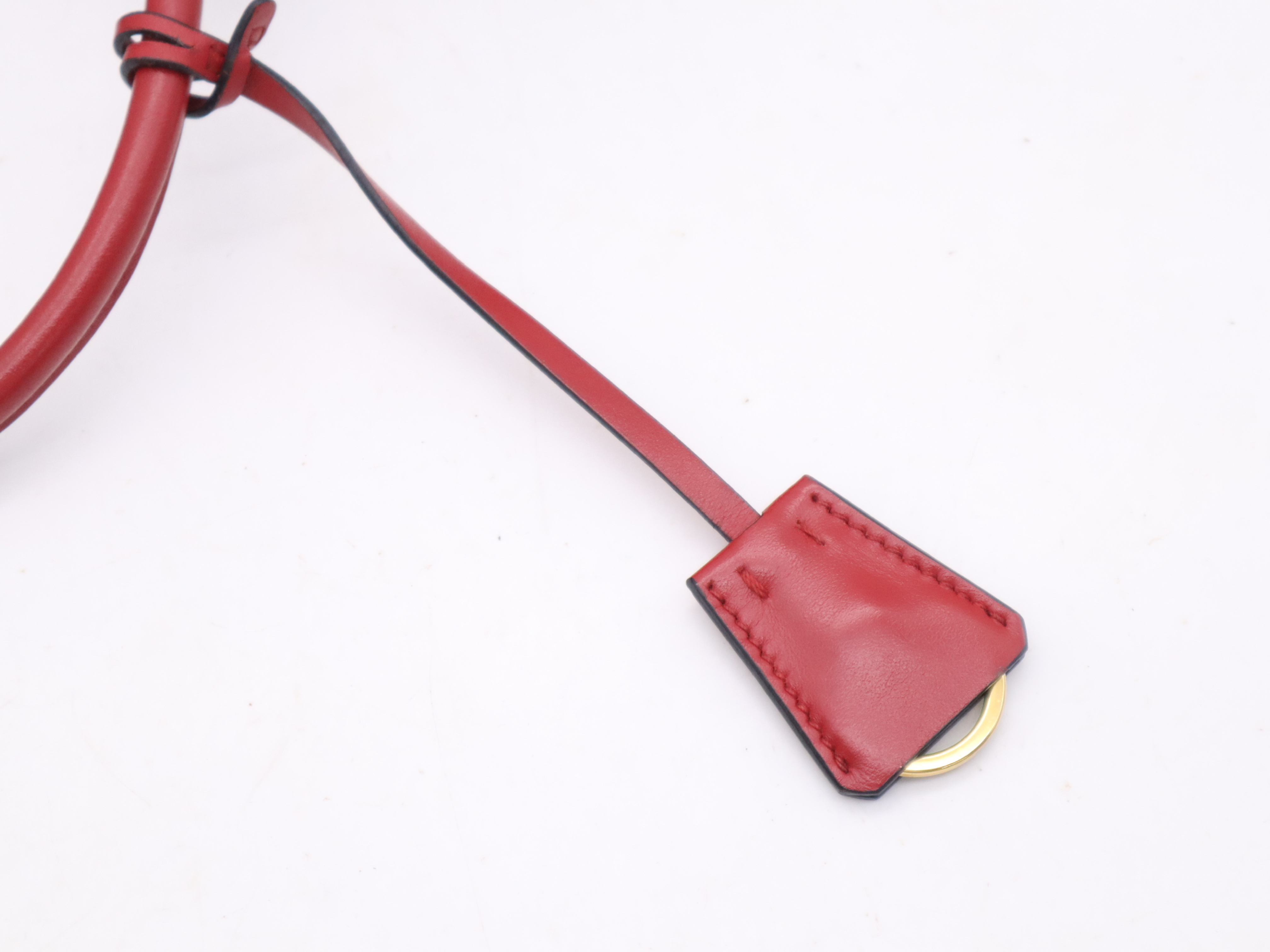 Leather 2-Way Handbag with Shoulder Strap, Red, Gold Hardware — view 15