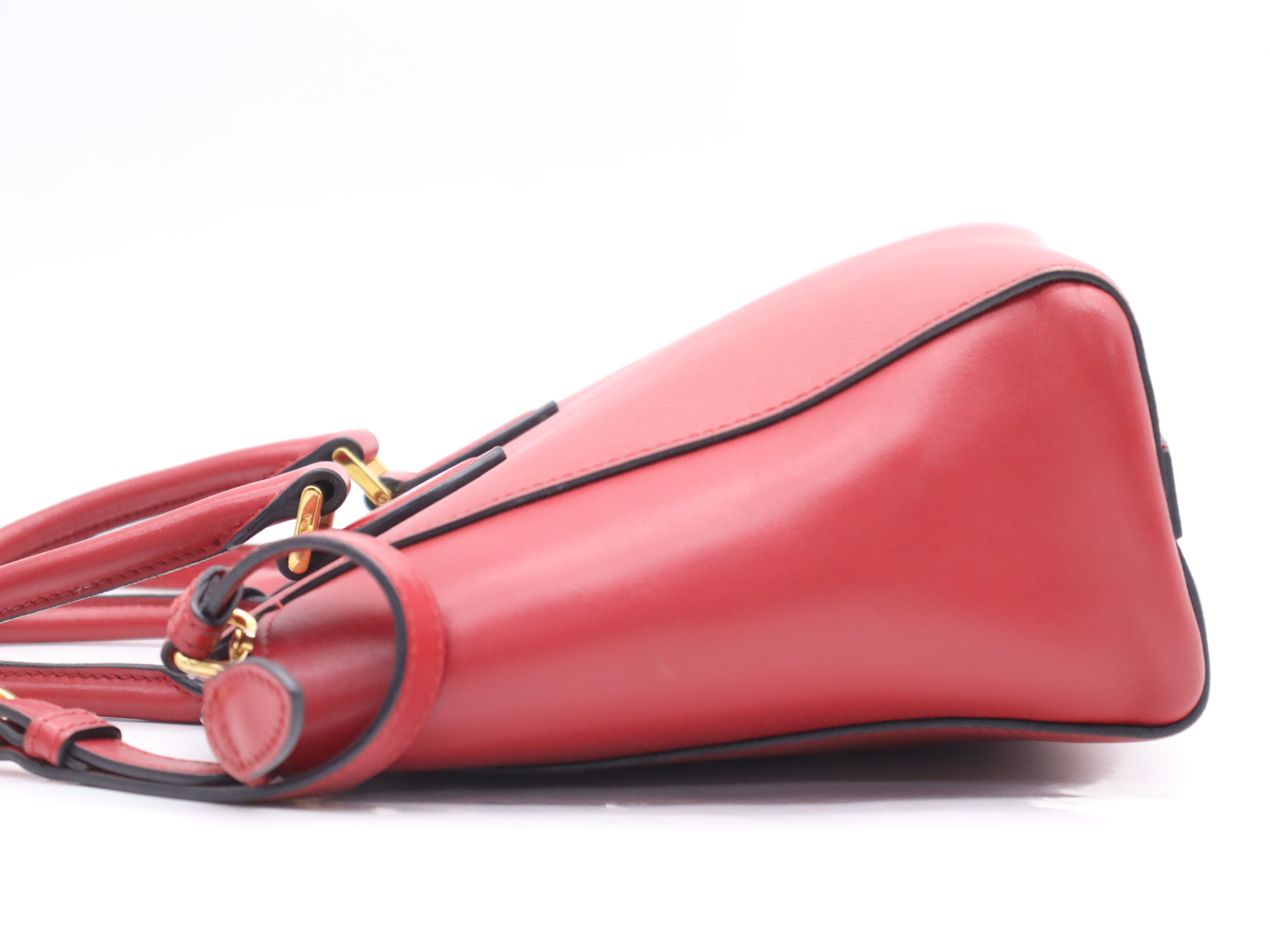 Leather 2-Way Handbag with Shoulder Strap, Red, Gold Hardware — view 3