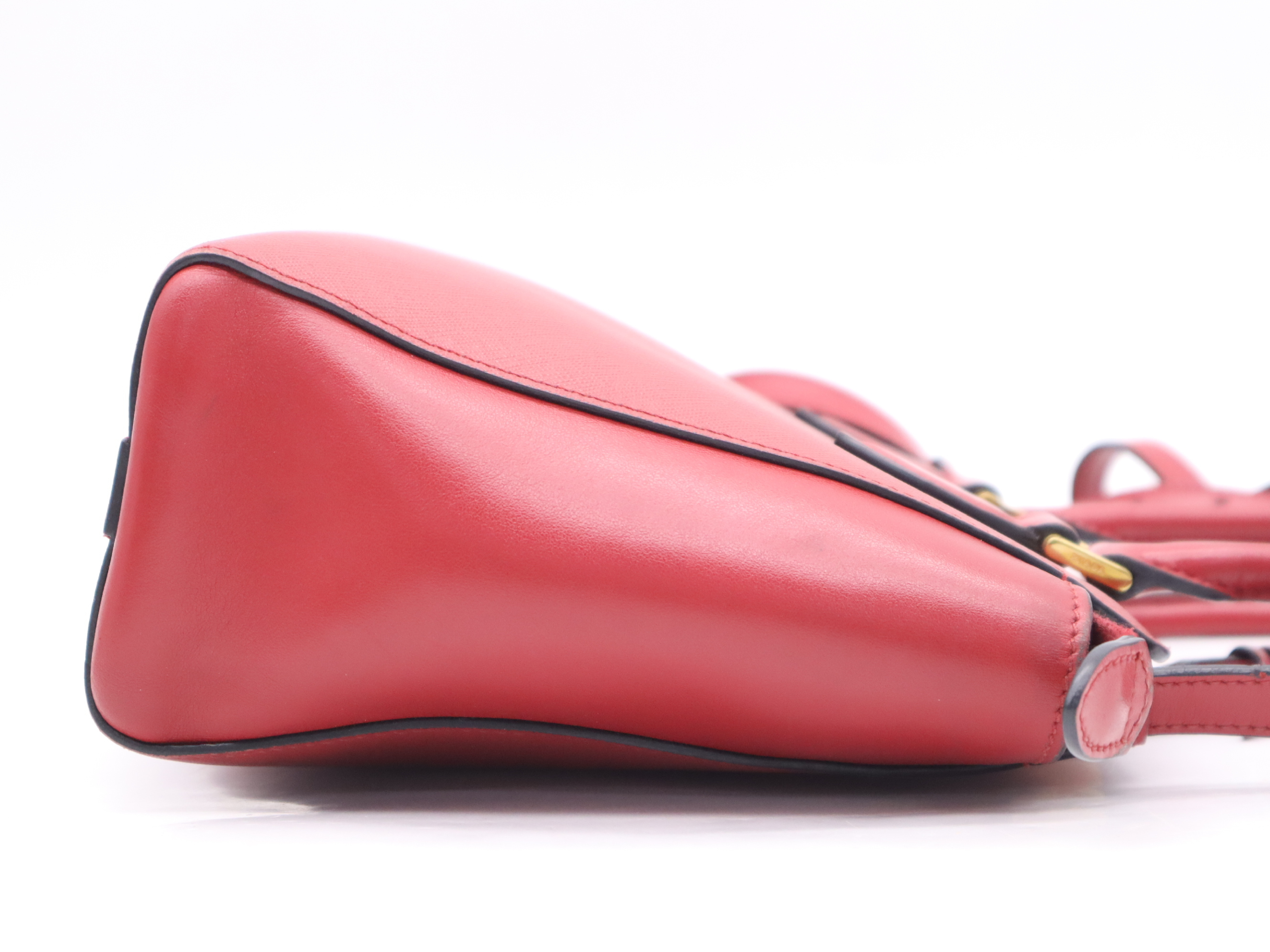 Leather 2-Way Handbag with Shoulder Strap, Red, Gold Hardware — view 5