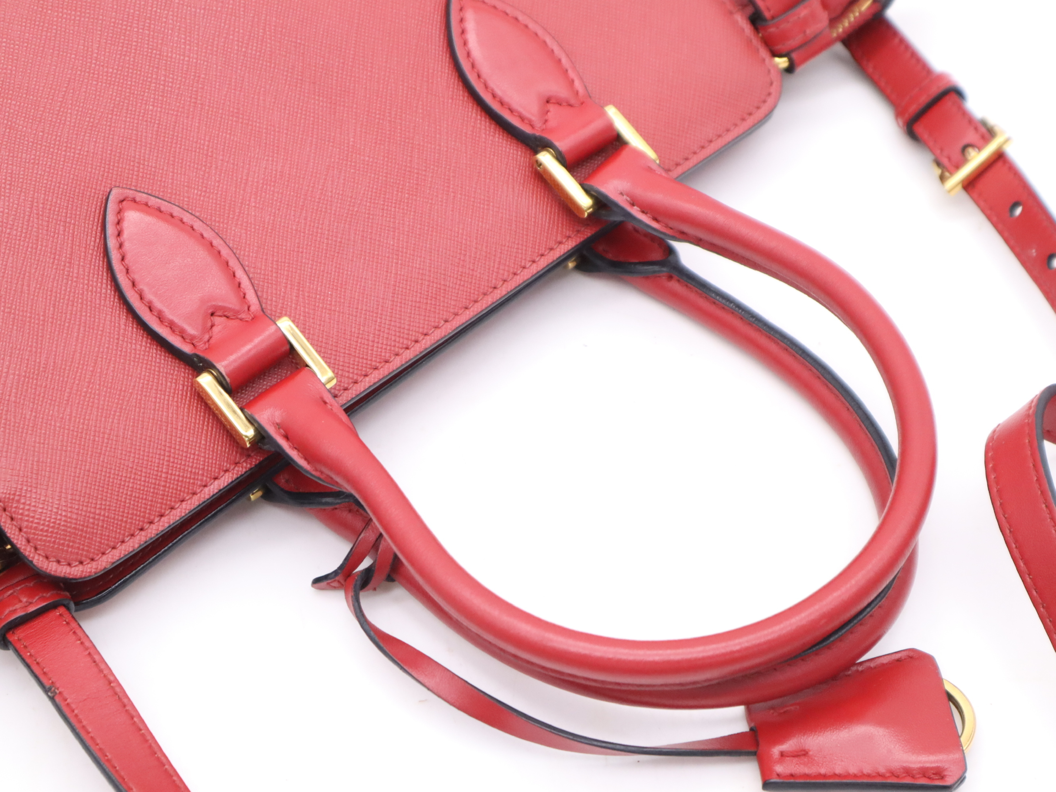 Leather 2-Way Handbag with Shoulder Strap, Red, Gold Hardware — view 6