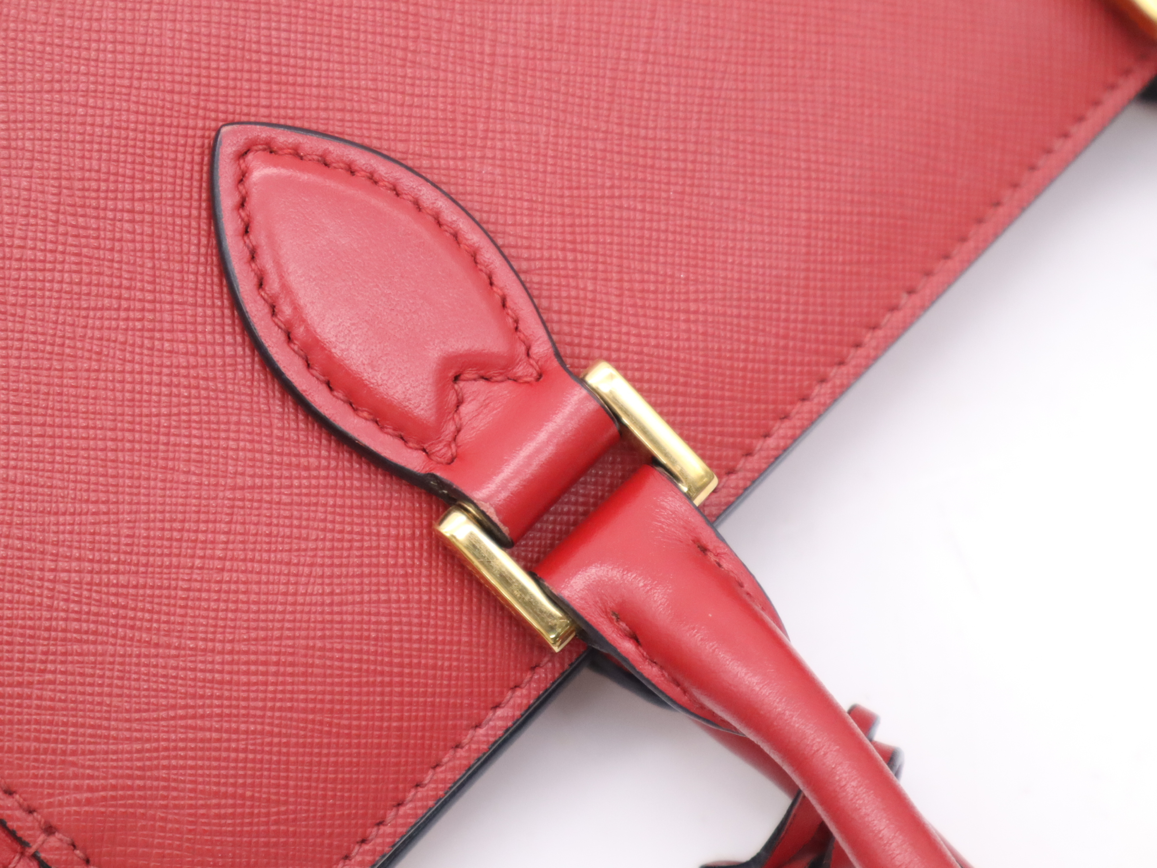 Leather 2-Way Handbag with Shoulder Strap, Red, Gold Hardware — view 7