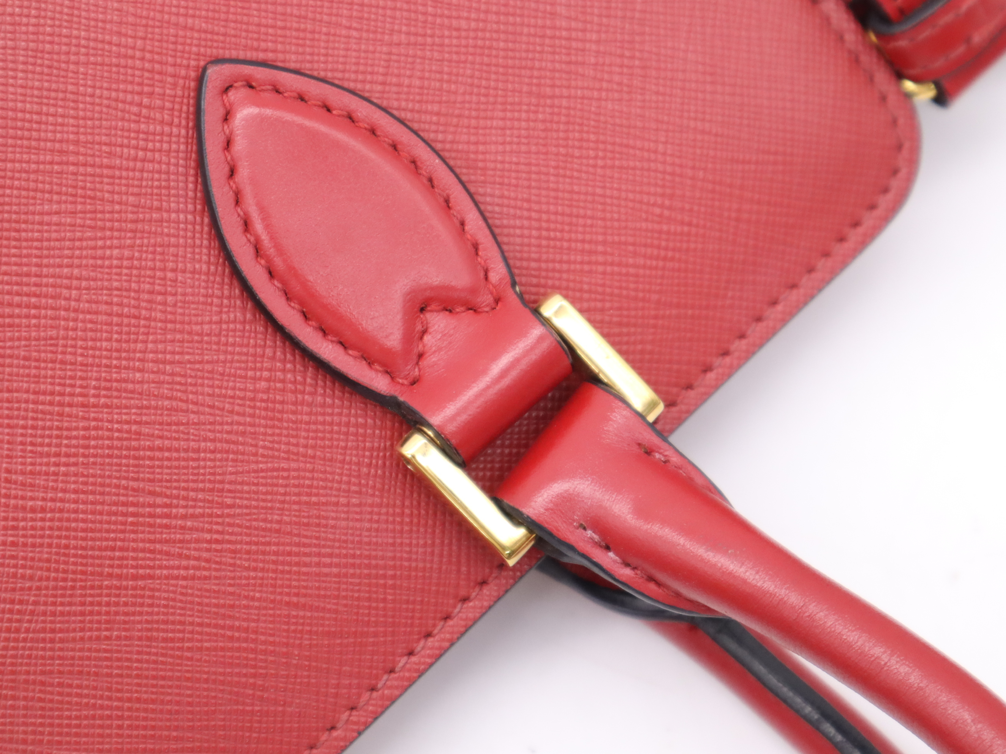 Leather 2-Way Handbag with Shoulder Strap, Red, Gold Hardware — view 8