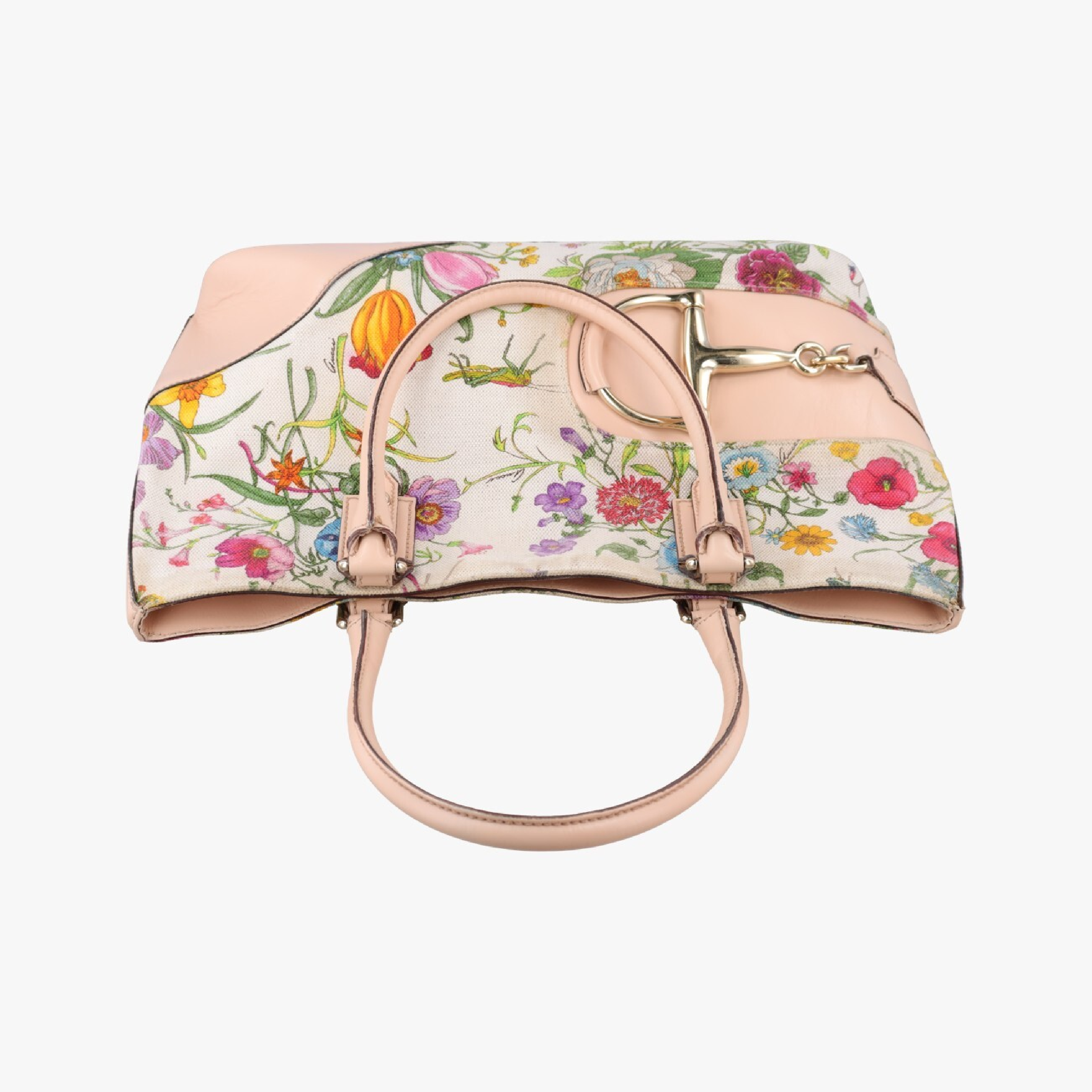 Horsebit Medium Hustler Ivory x Pink x Multicolor Canvas x Leather Handbag 137385 — view 5