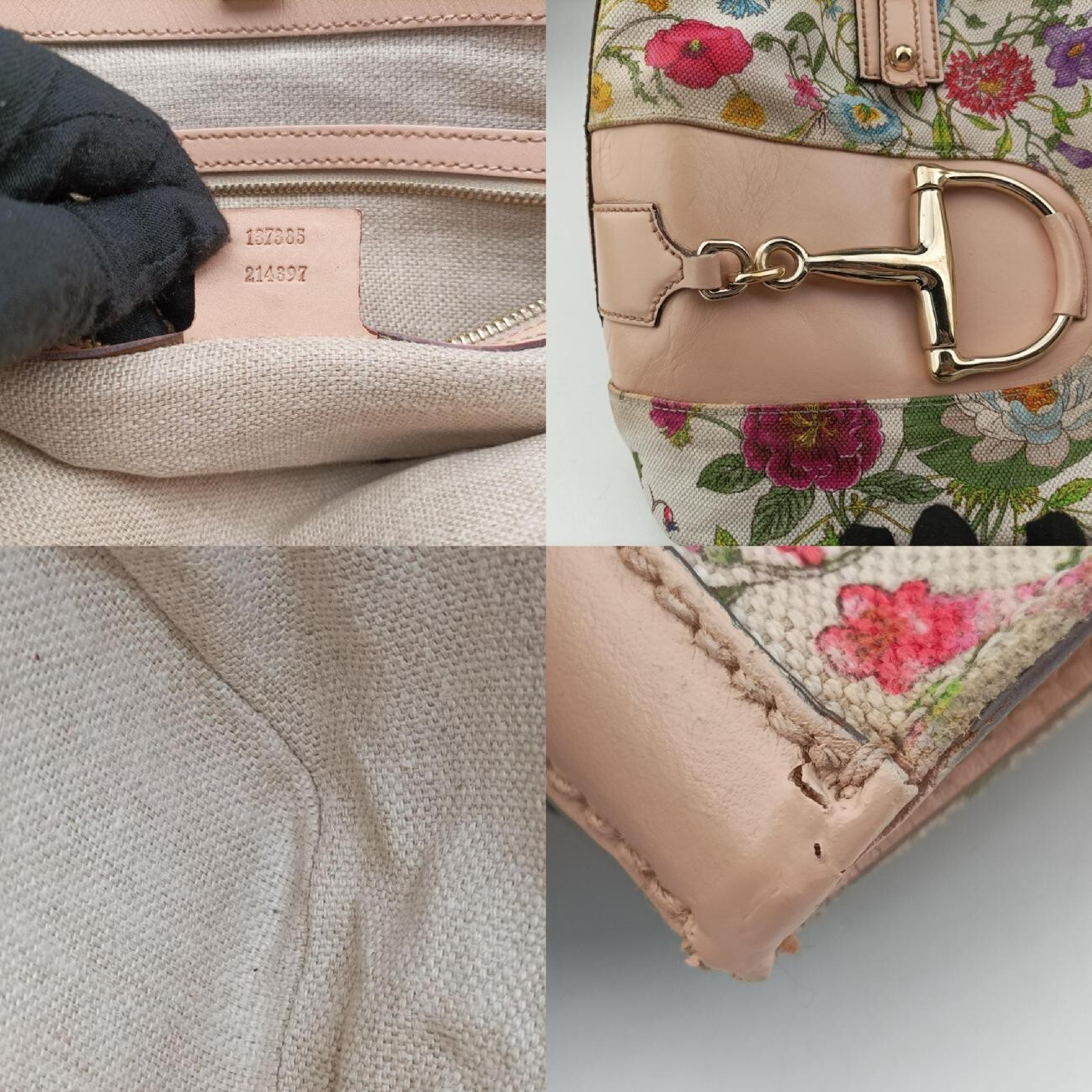 Horsebit Medium Hustler Ivory x Pink x Multicolor Canvas x Leather Handbag 137385 — view 8