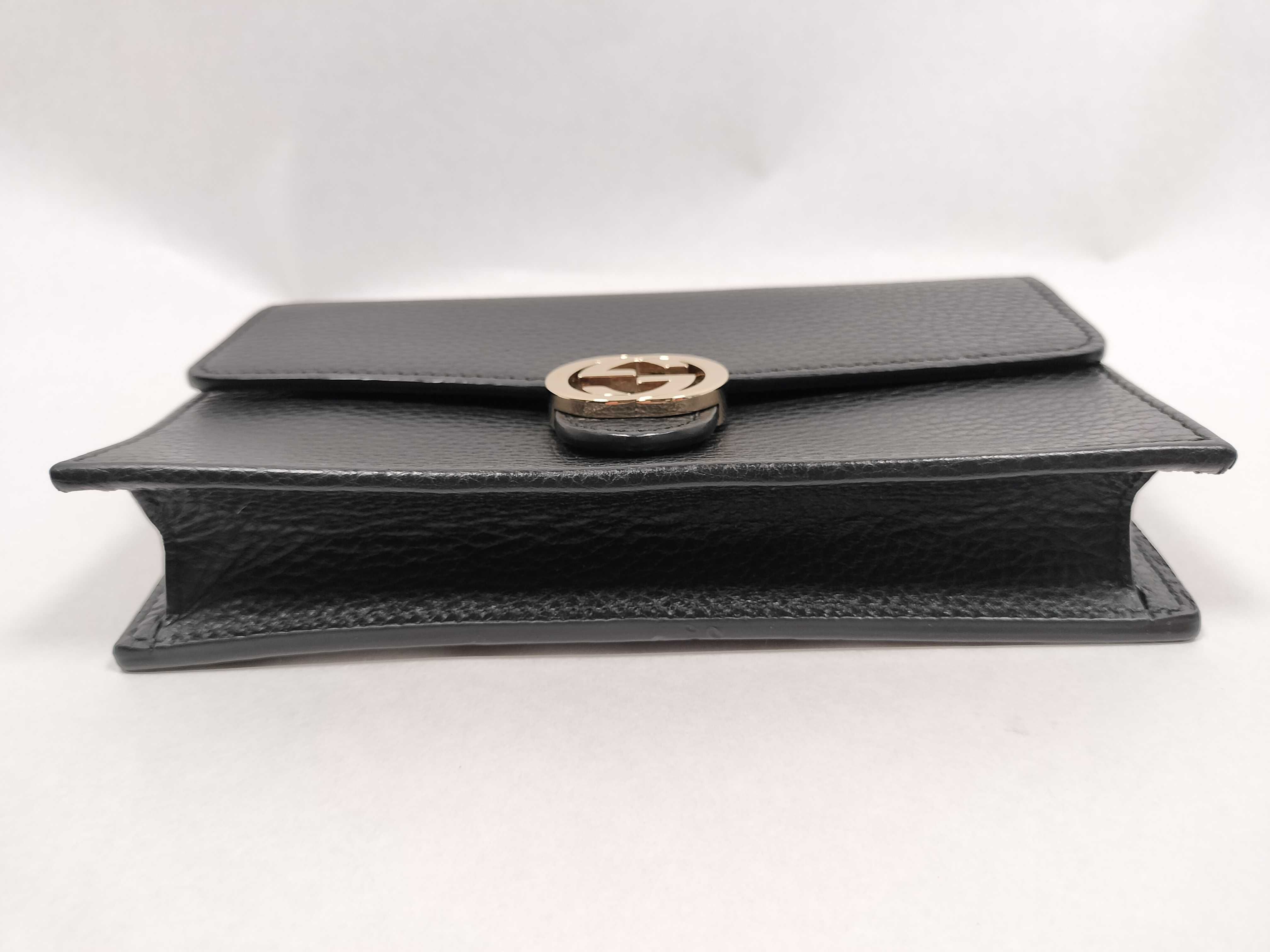 Interlocking G Leather Chain Wallet Black 615523 Outlet Shoulder Bag — view 4
