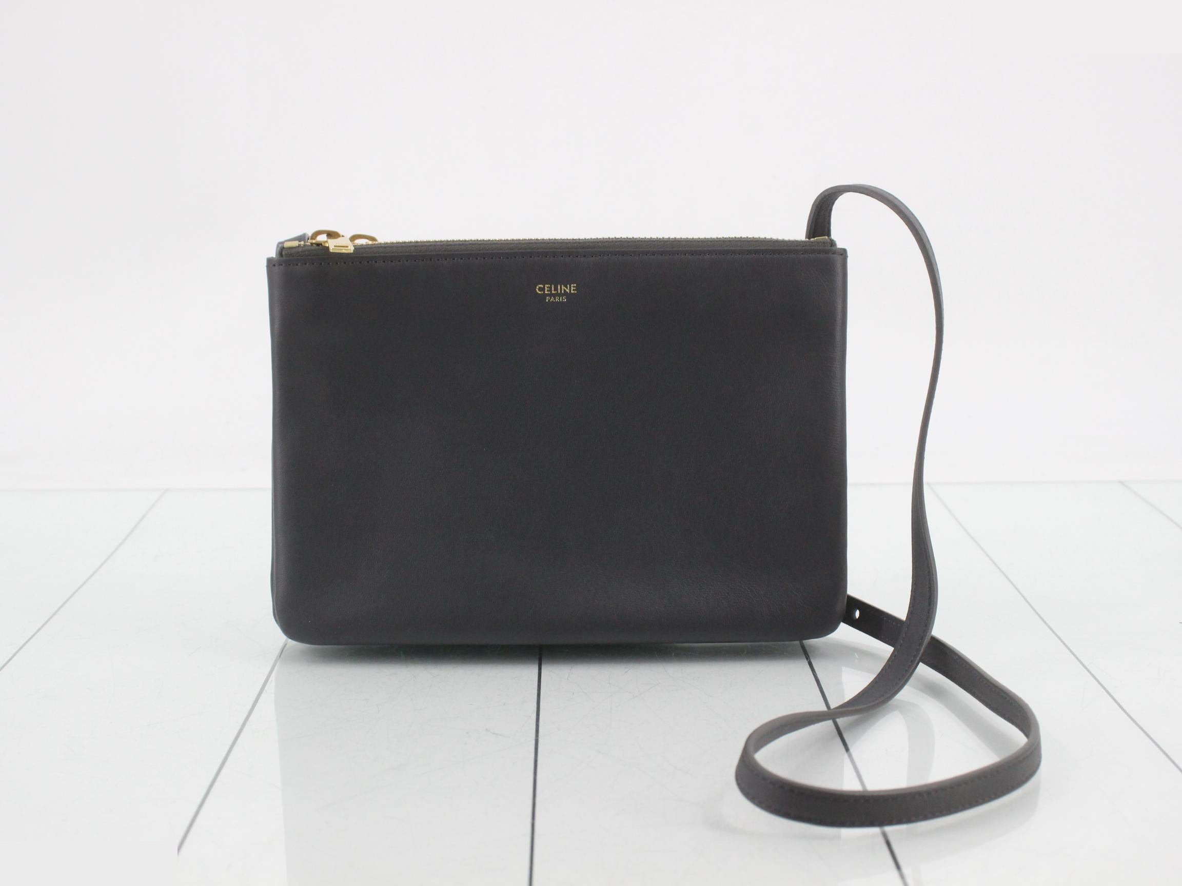 Trio Small Shoulder Bag, Gray, with dust bag, 21 x 15 x 3 cm