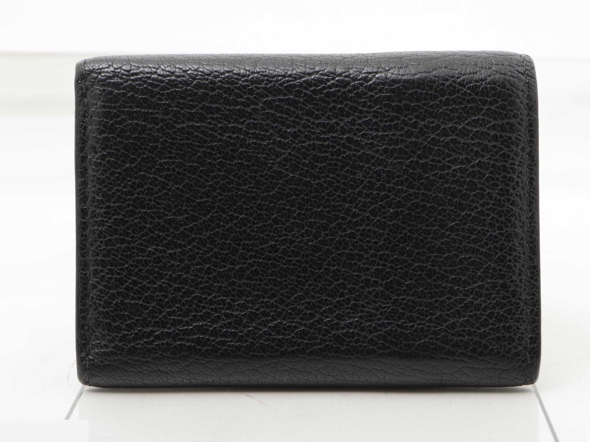 Leather Ribbon Tri-fold Wallet, Black — view 2