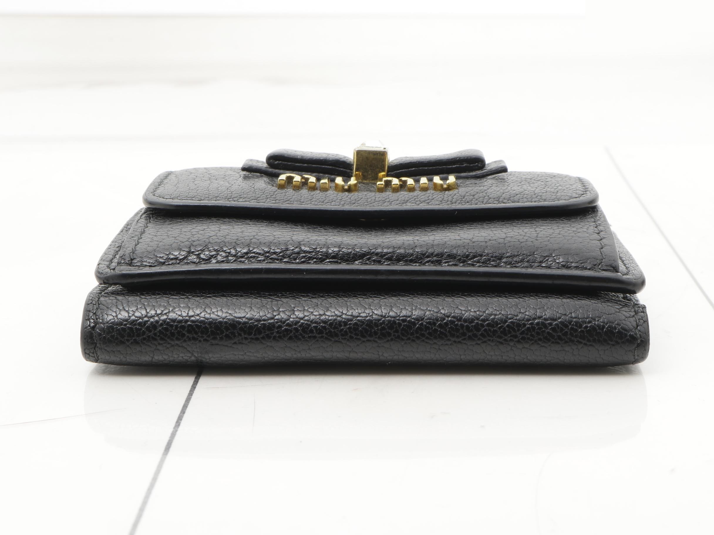 Leather Ribbon Tri-fold Wallet, Black — view 3
