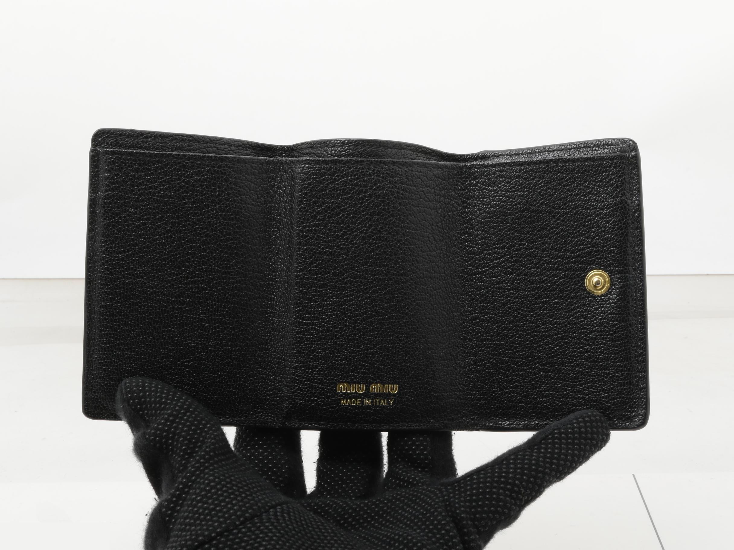 Leather Ribbon Tri-fold Wallet, Black — view 4
