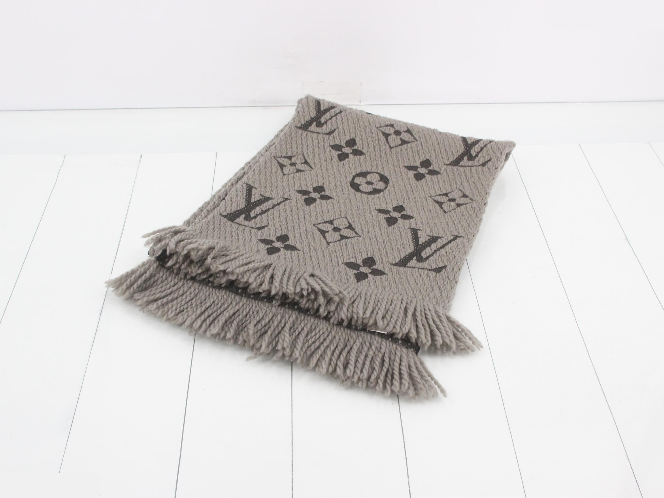 Logo Mania Long Scarf, Gray, with domestic tag.
