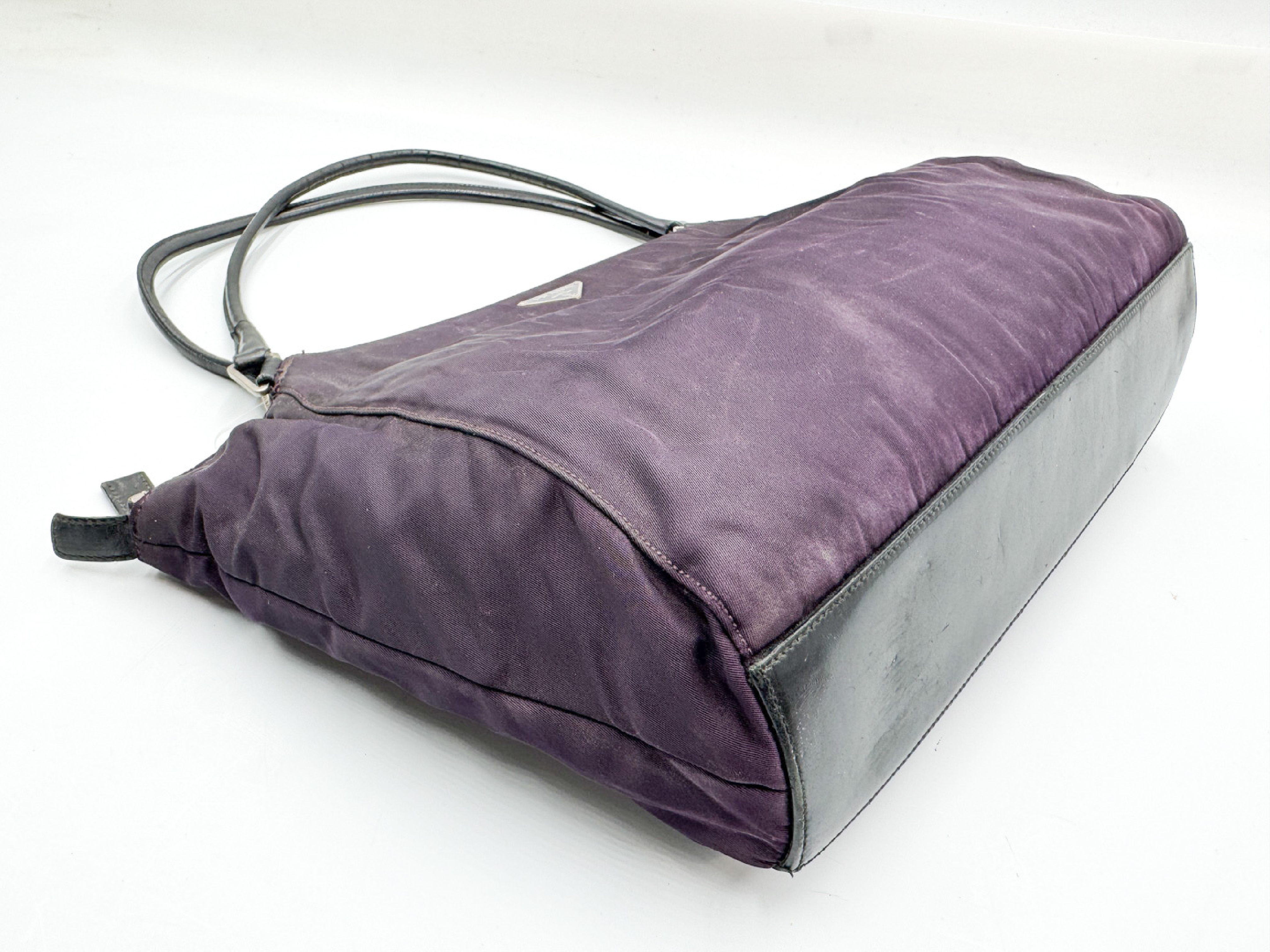Nylon Tote Bag with Triangular Plate and Leather, Purple Tote Bag — view 5