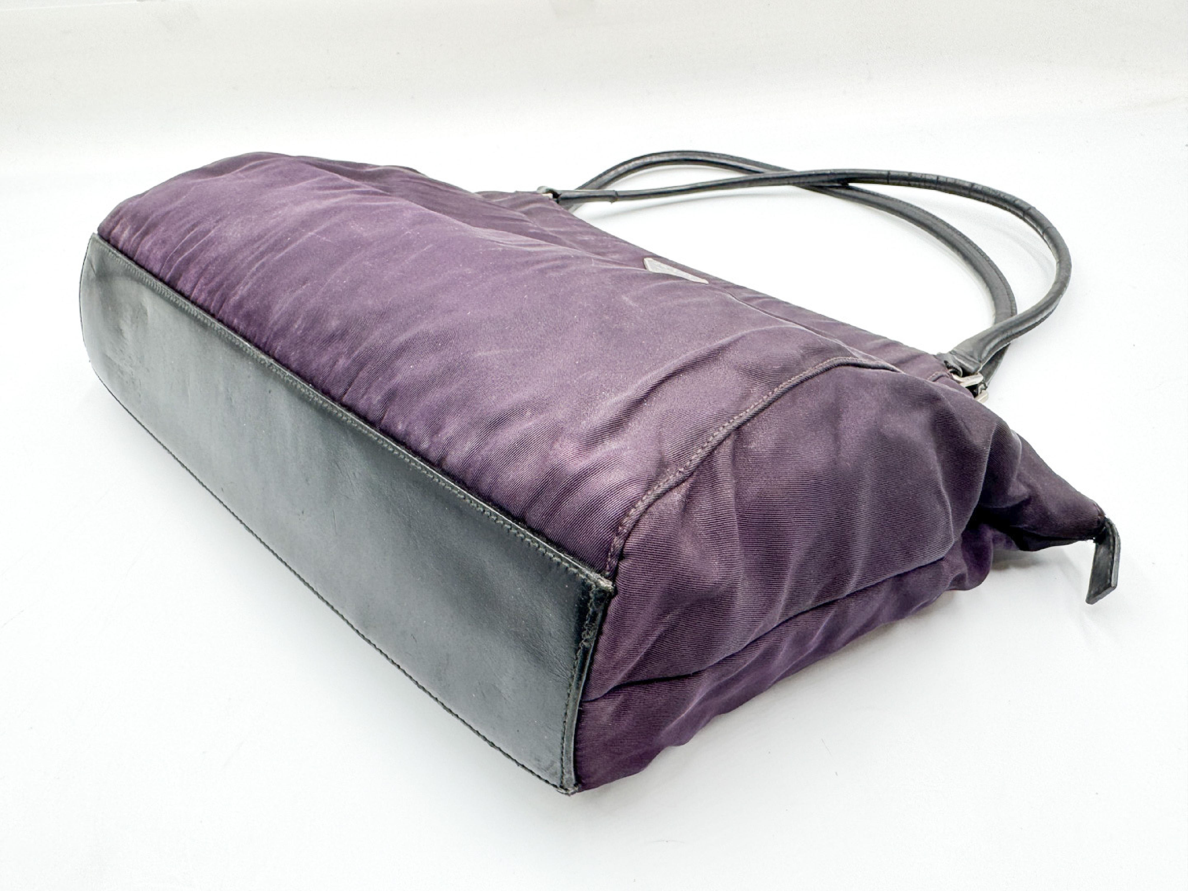 Nylon Tote Bag with Triangular Plate and Leather, Purple Tote Bag — view 6