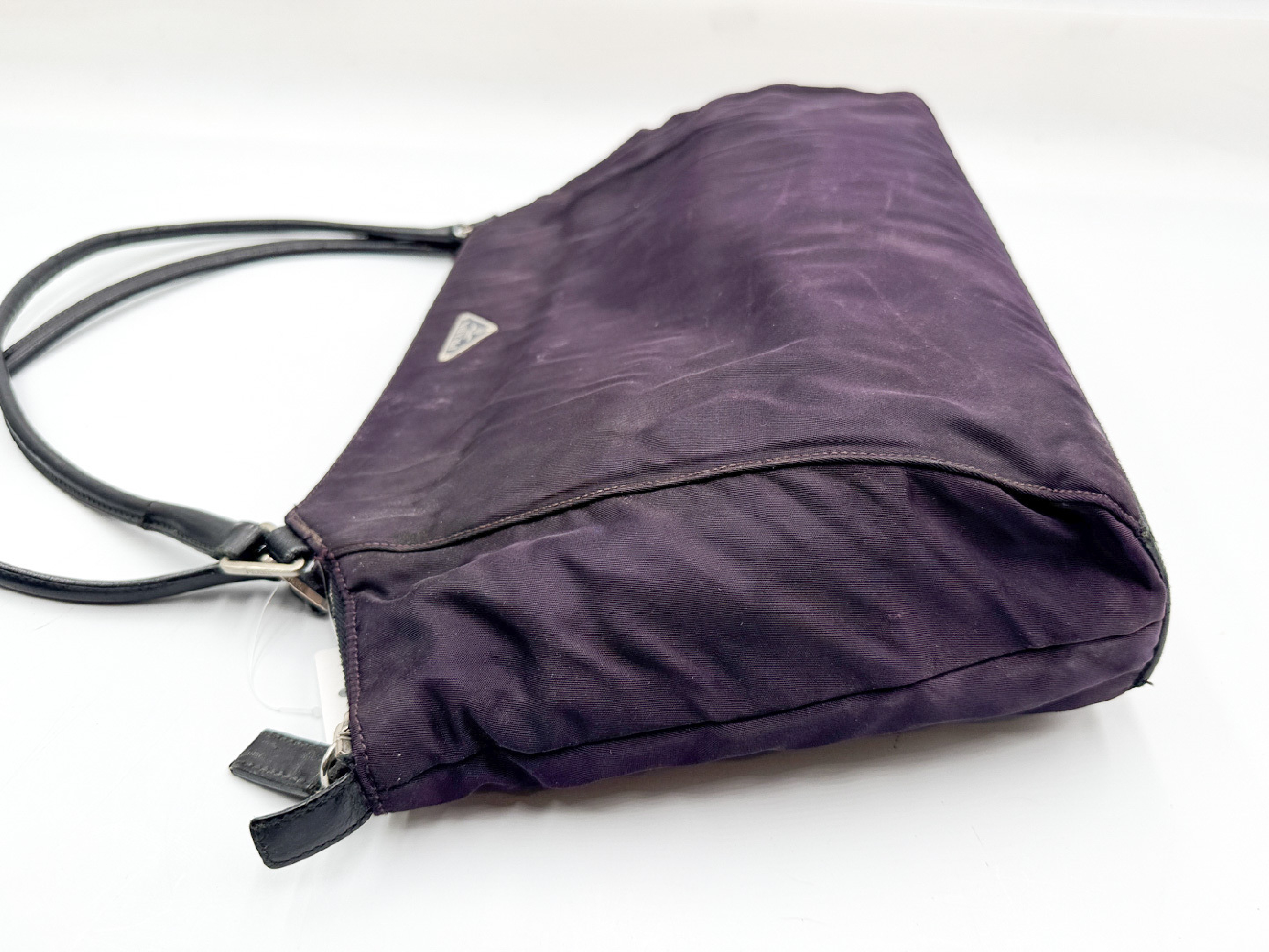 Nylon Tote Bag with Triangular Plate and Leather, Purple Tote Bag — view 7