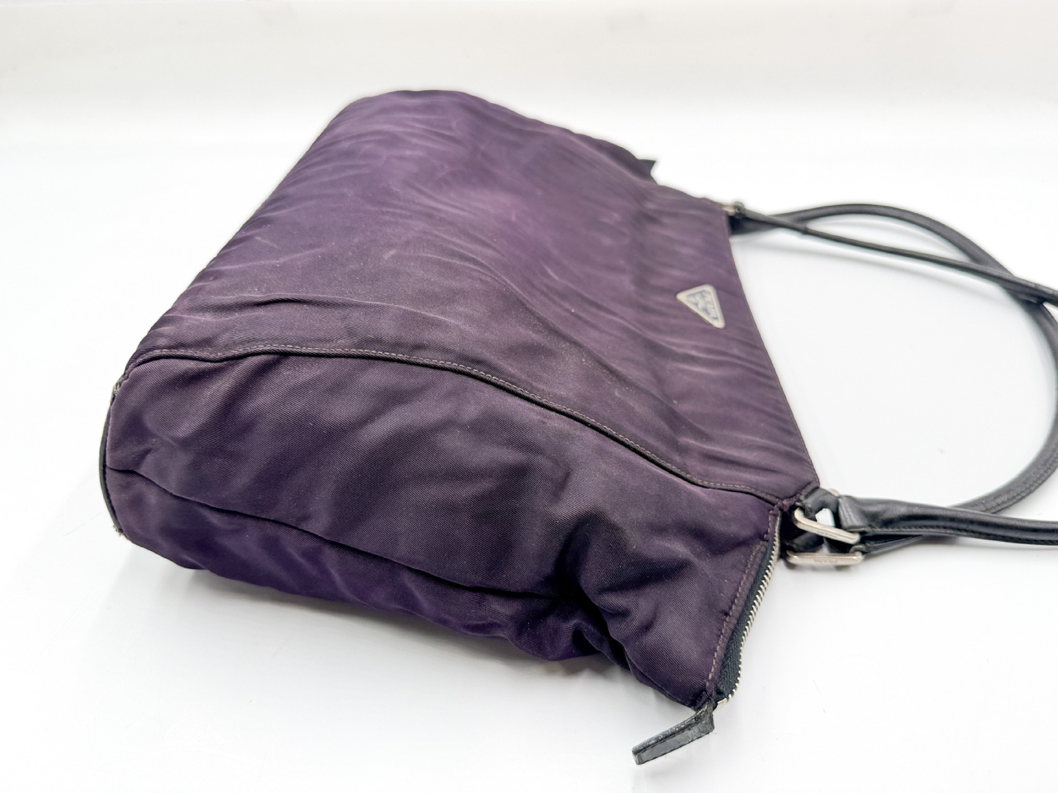 Nylon Tote Bag with Triangular Plate and Leather, Purple Tote Bag — view 8