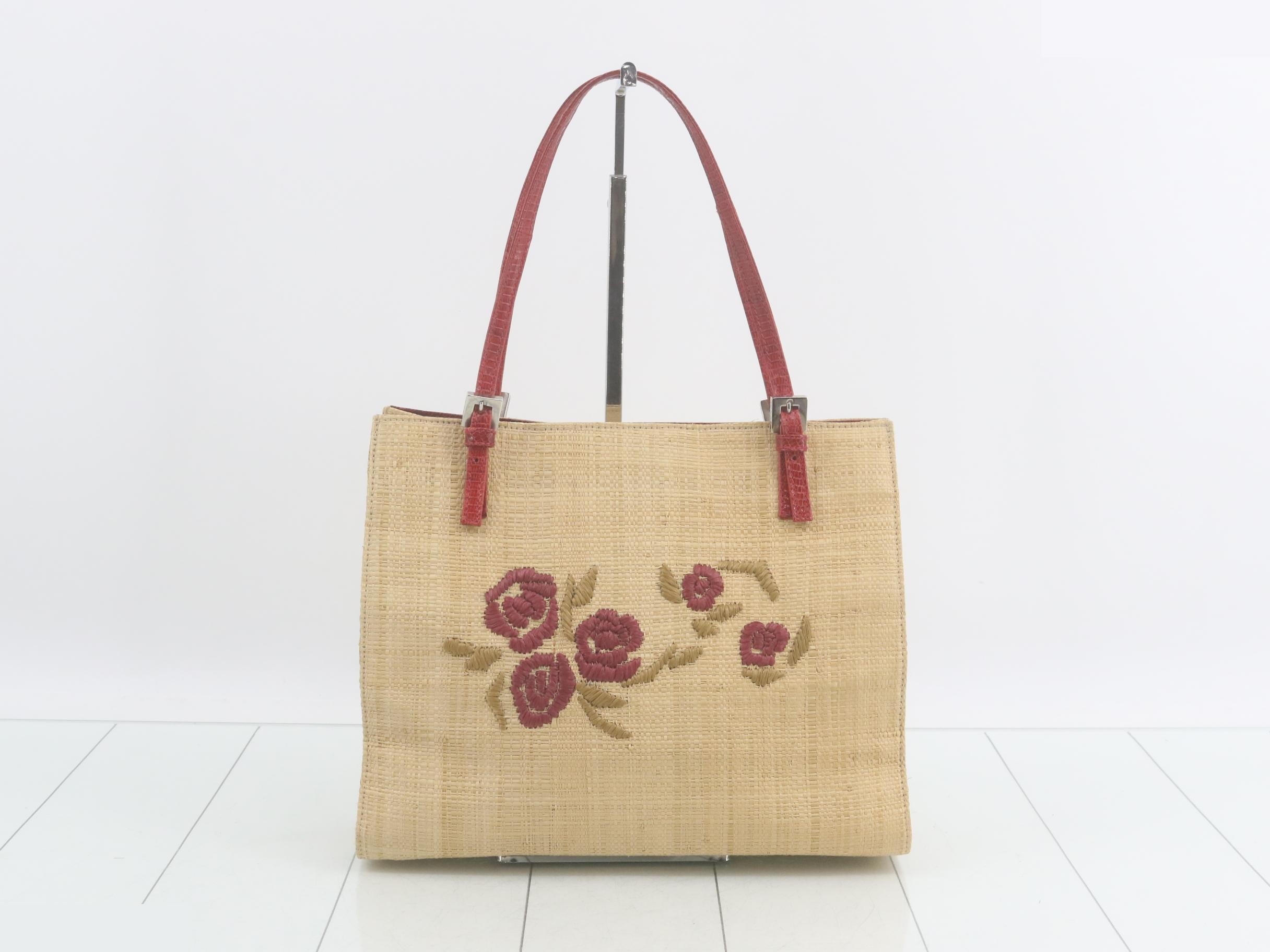 Raffia Flower Embroidered Tote Bag