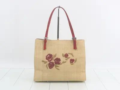 Raffia Flower Embroidered Tote Bag