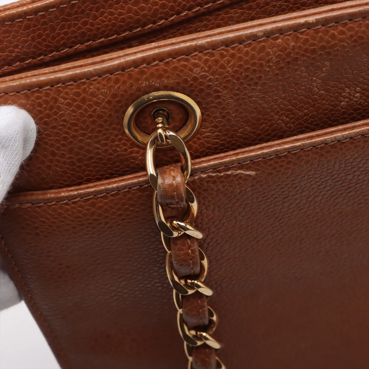 Cocomark caviar skin chain tote bag brown gold hardware 4853749 No. 4 — view 13