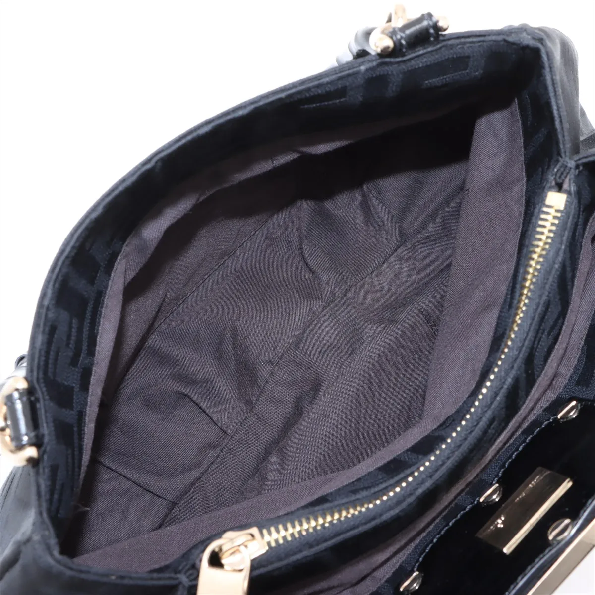 Zucca Canvas x Patent Leather Handbag Black 8BR615 — view 7