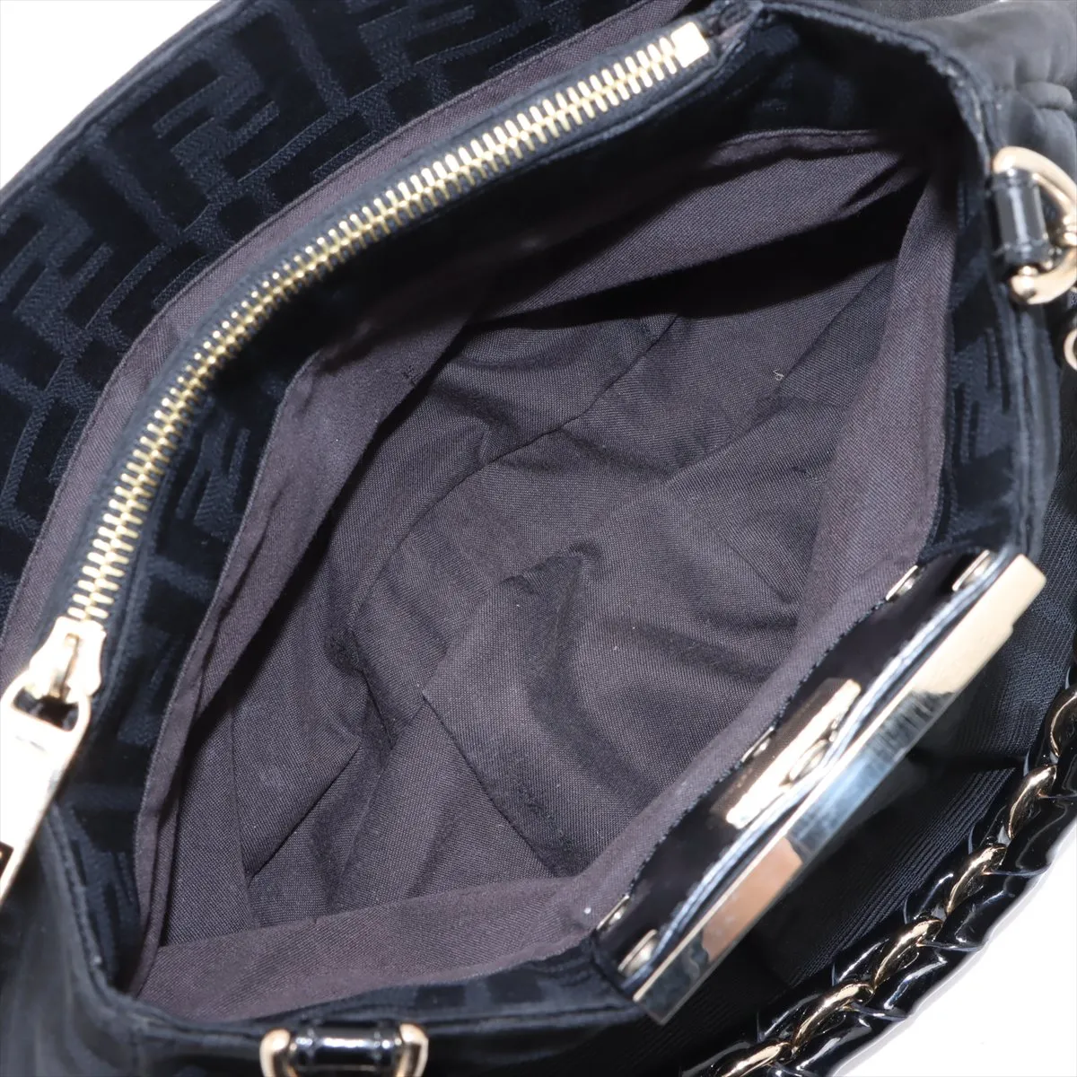 Zucca Canvas x Patent Leather Handbag Black 8BR615 — view 8