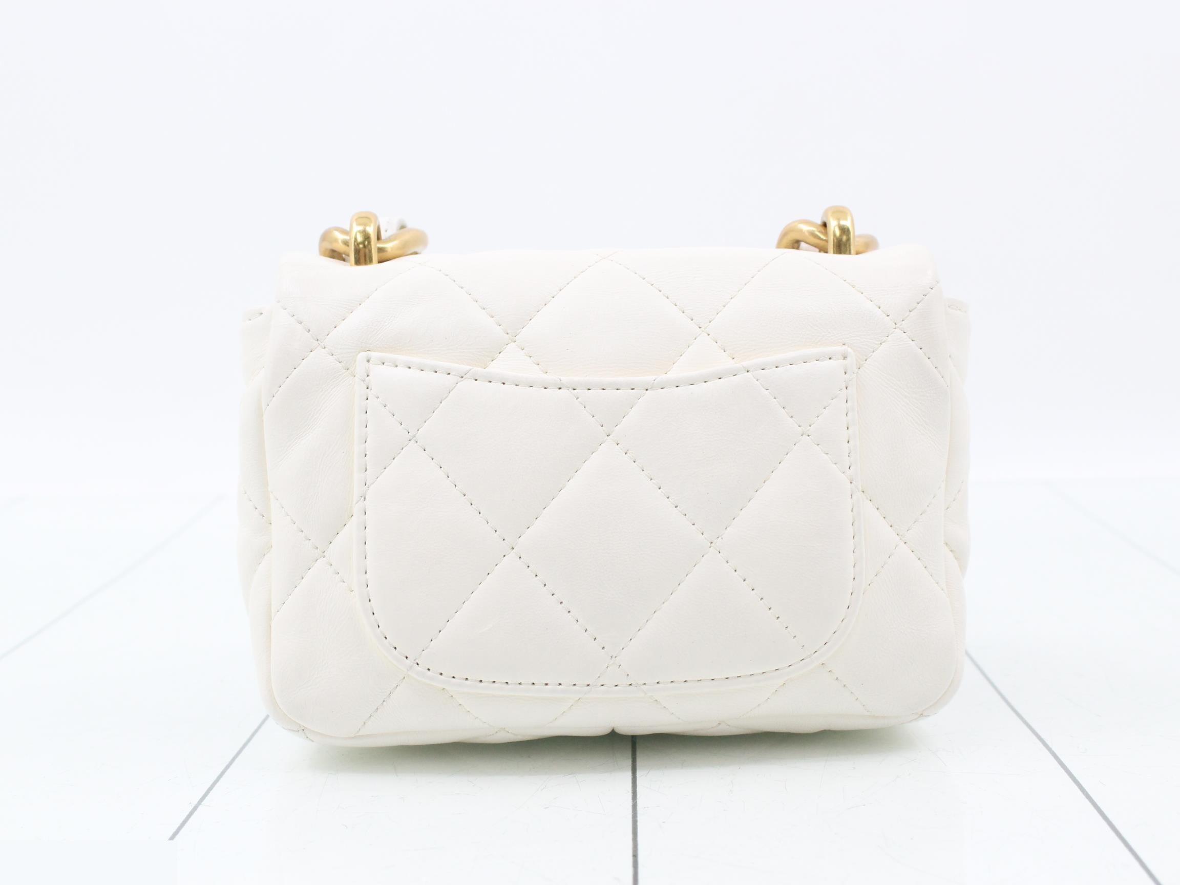 Mini Matelassé Chain Shoulder Bag, Lambskin, White, Random Number — view 2