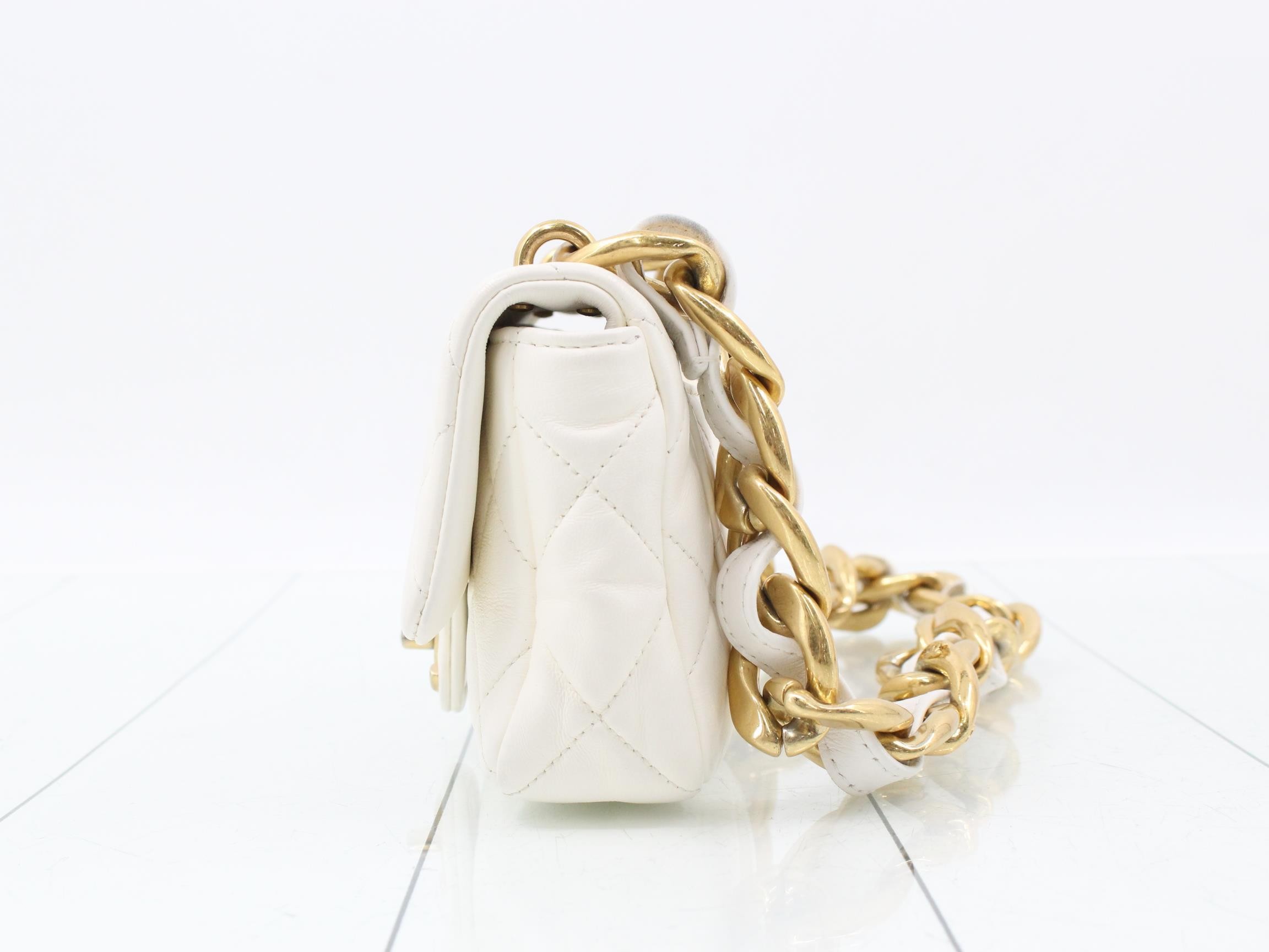Mini Matelassé Chain Shoulder Bag, Lambskin, White, Random Number — view 3