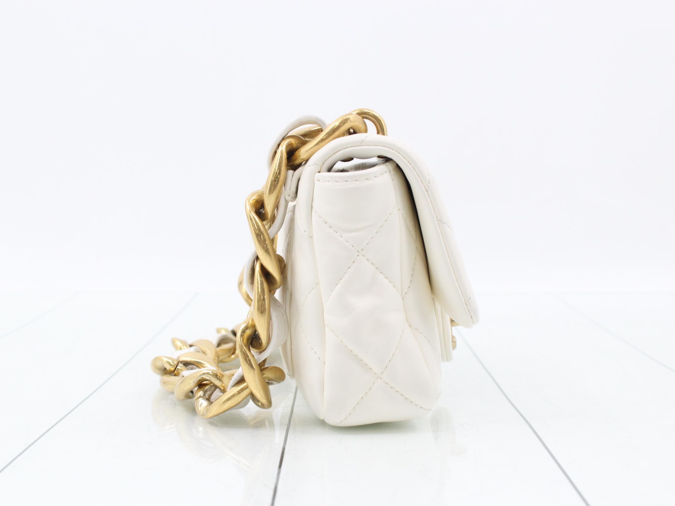 Mini Matelassé Chain Shoulder Bag, Lambskin, White, Random Number — view 4