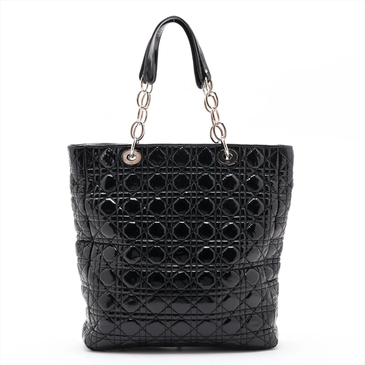 Cannage Patent Leather Tote Bag, Black — view 2