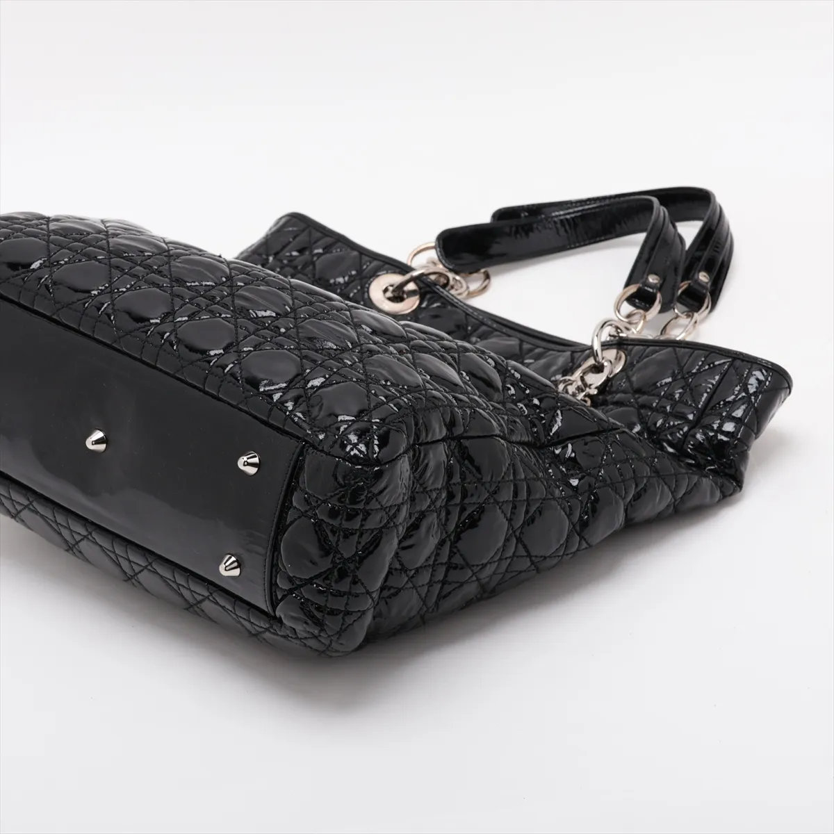 Cannage Patent Leather Tote Bag, Black — view 3