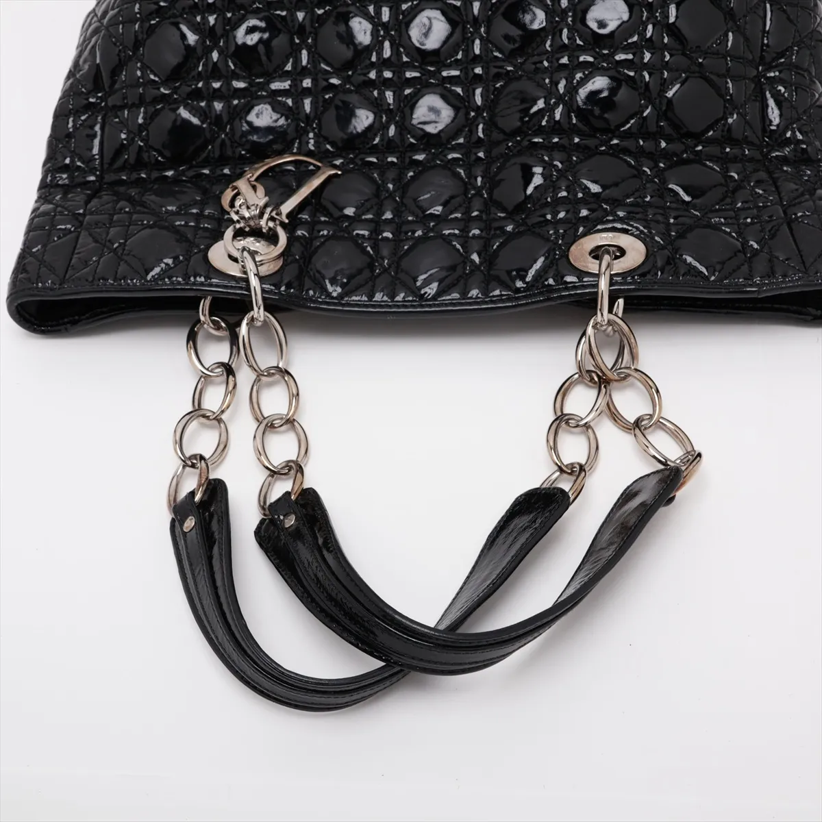Cannage Patent Leather Tote Bag, Black — view 5