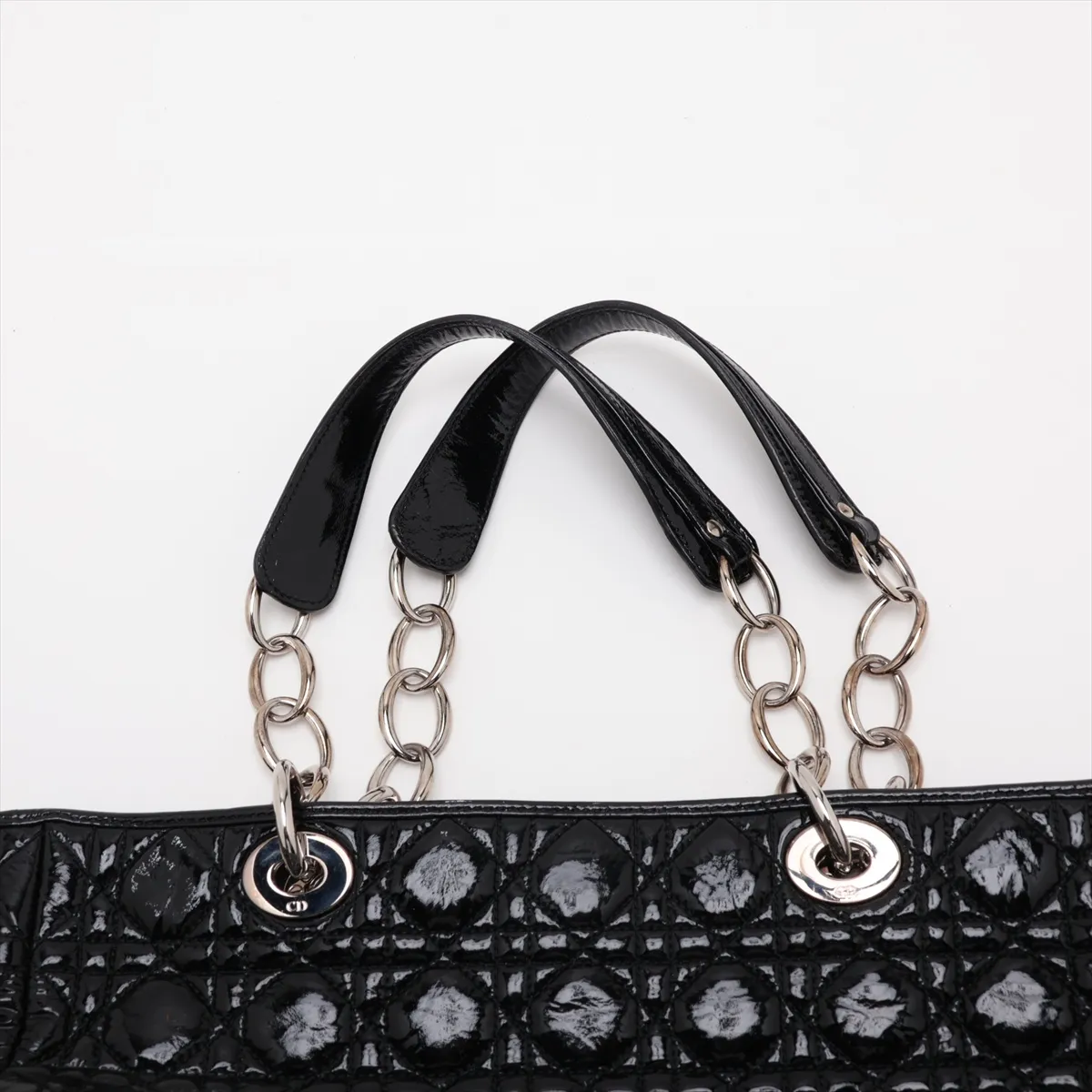 Cannage Patent Leather Tote Bag, Black — view 6