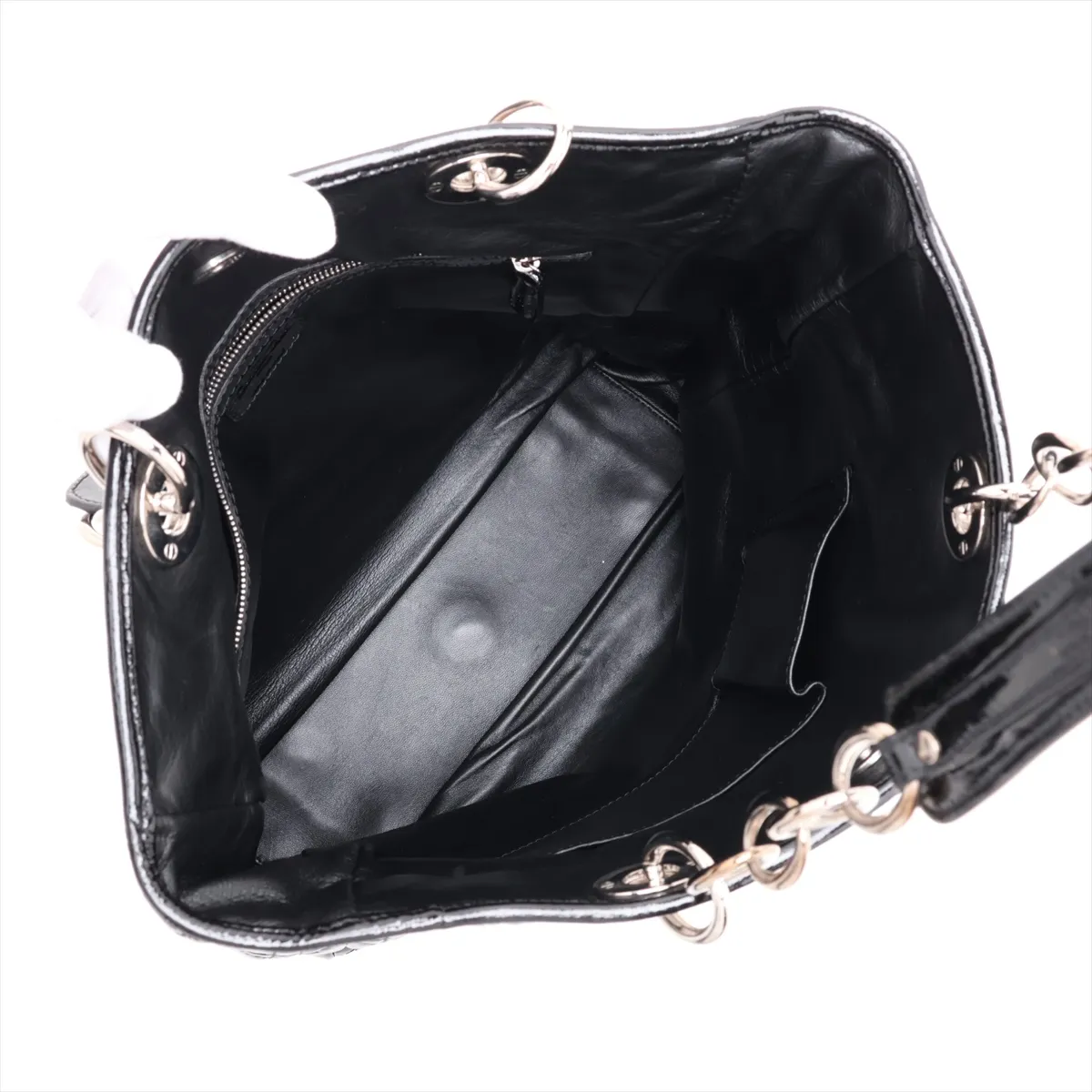 Cannage Patent Leather Tote Bag, Black — view 7