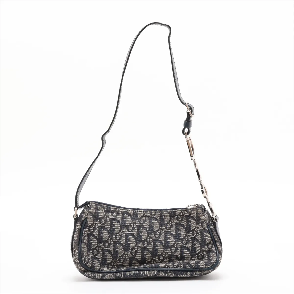 Trotter Canvas x Leather Shoulder Bag, Navy — view 2