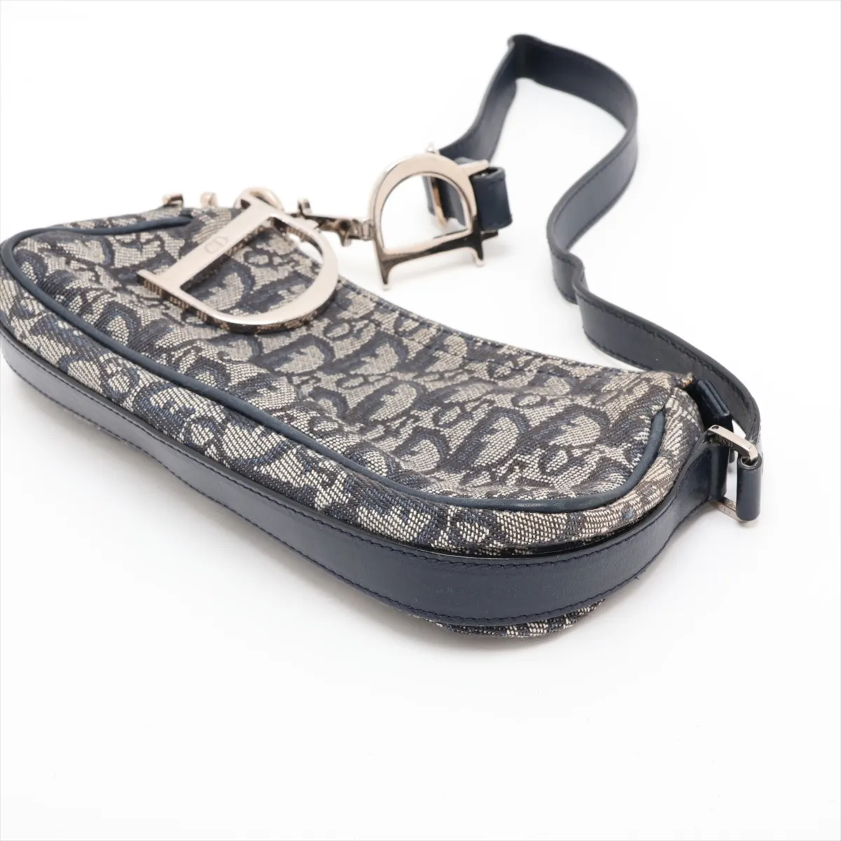 Trotter Canvas x Leather Shoulder Bag, Navy — view 3