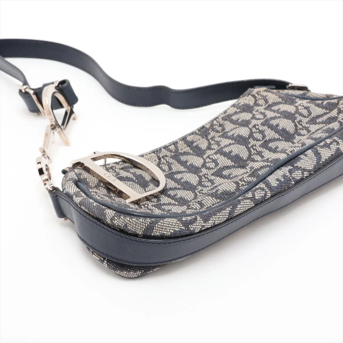 Trotter Canvas x Leather Shoulder Bag, Navy — view 4
