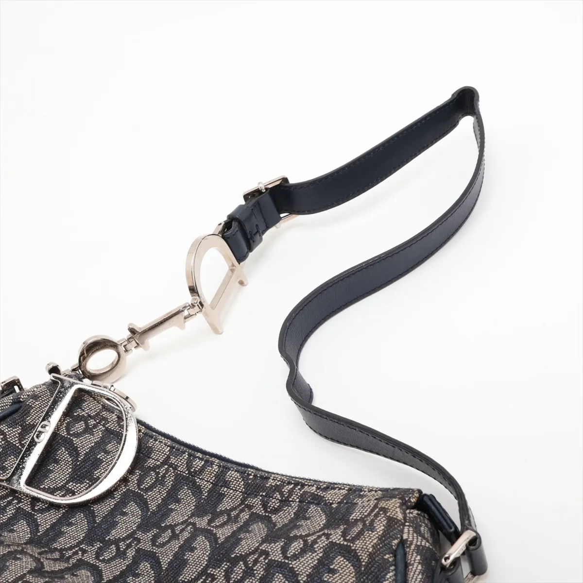 Trotter Canvas x Leather Shoulder Bag, Navy — view 5