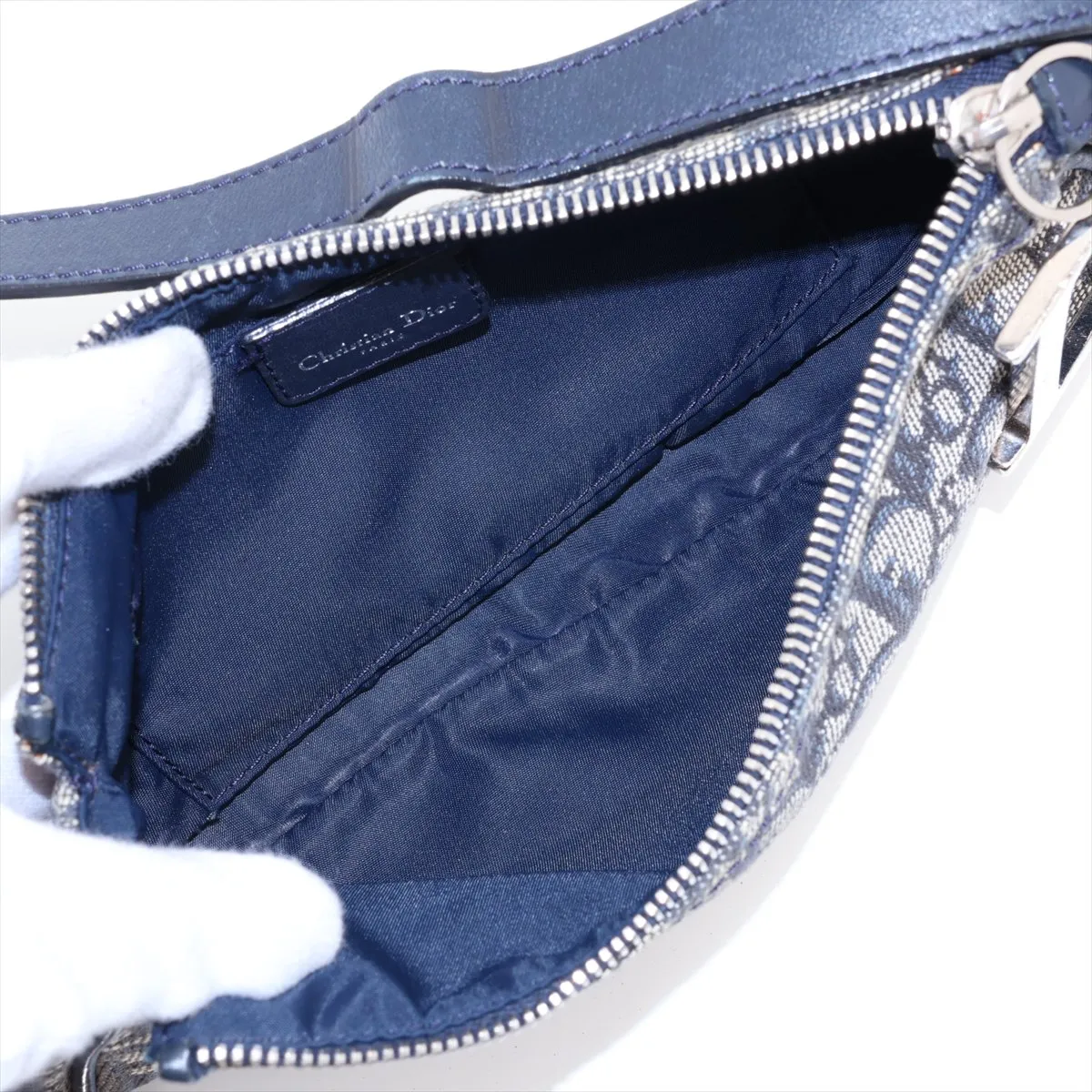 Trotter Canvas x Leather Shoulder Bag, Navy — view 6