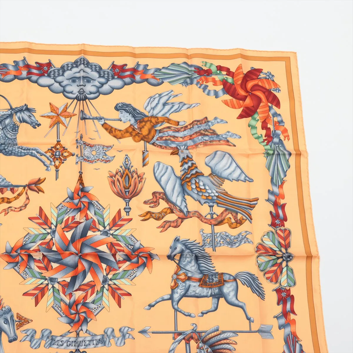 Carre 90 LES GIROUETTES Scarf, Silk, Yellow, with some wear, — view 3