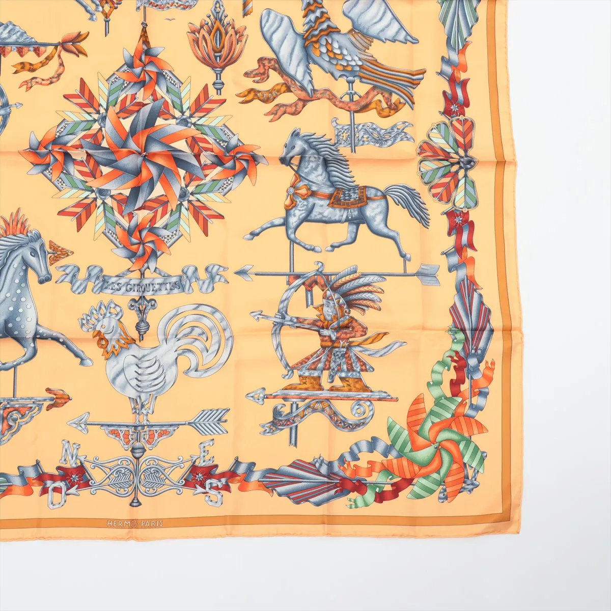 Carre 90 LES GIROUETTES Scarf, Silk, Yellow, with some wear, — view 4