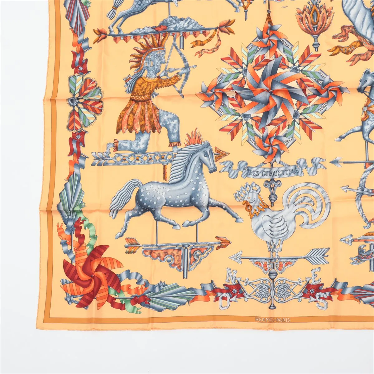 Carre 90 LES GIROUETTES Scarf, Silk, Yellow, with some wear, — view 5