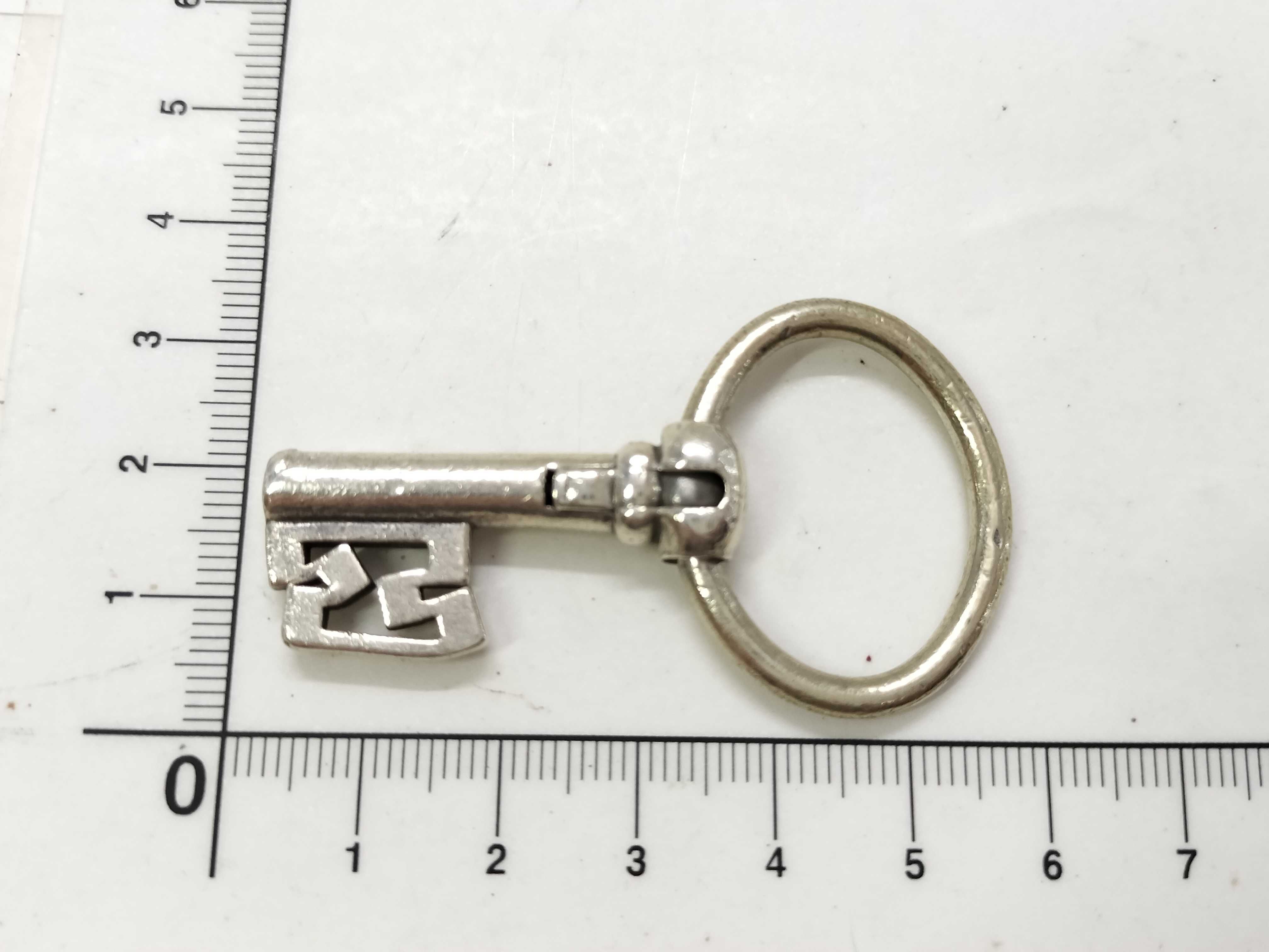 Key-shaped charm key ring silver charm — view 5