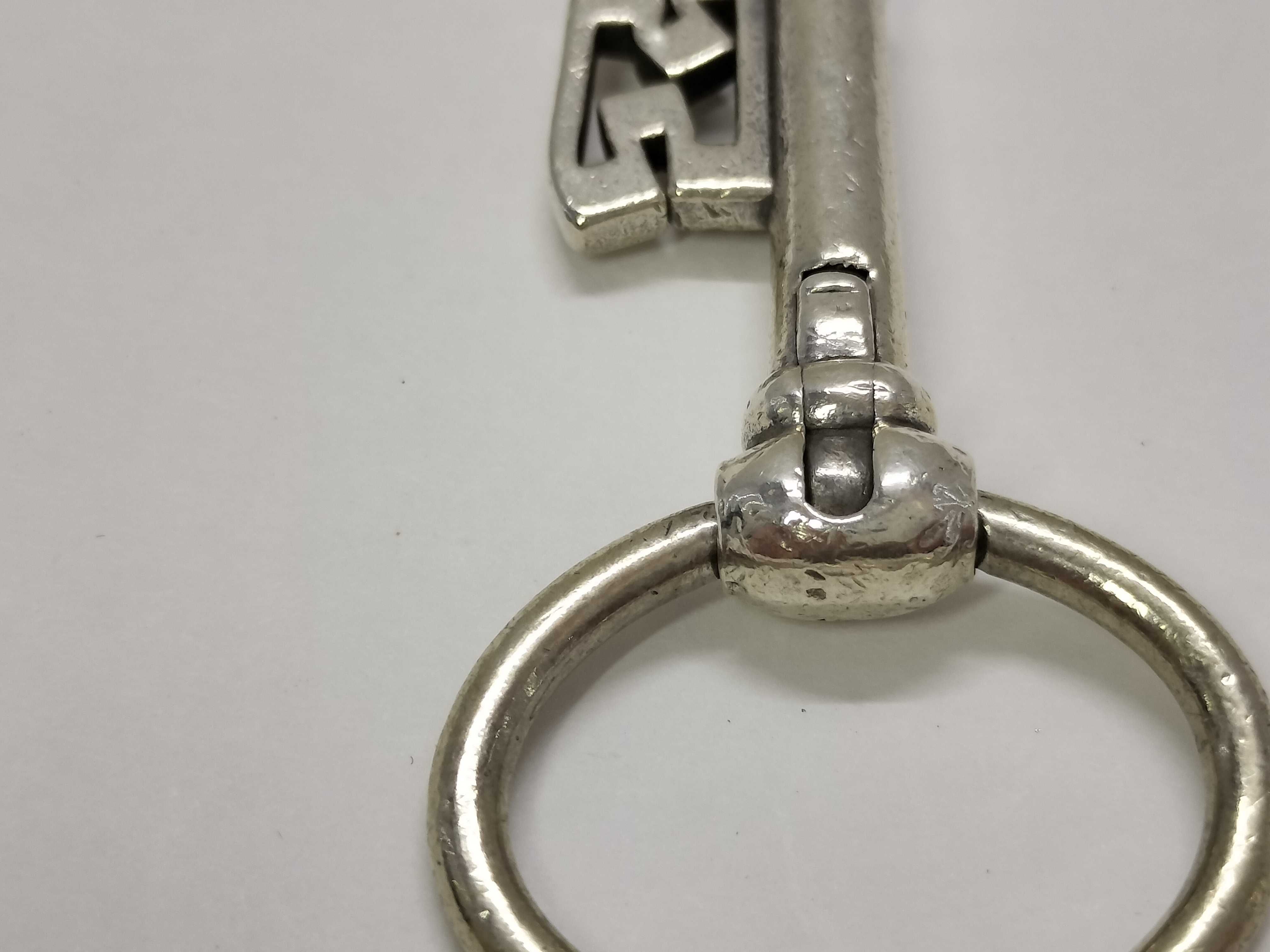 Key-shaped charm key ring silver charm — view 8