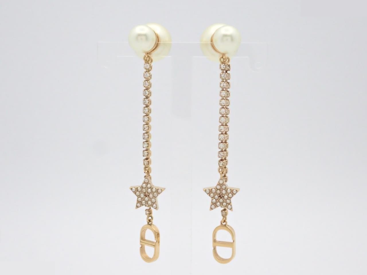 CD logo earrings, pearl, rhinestone, star