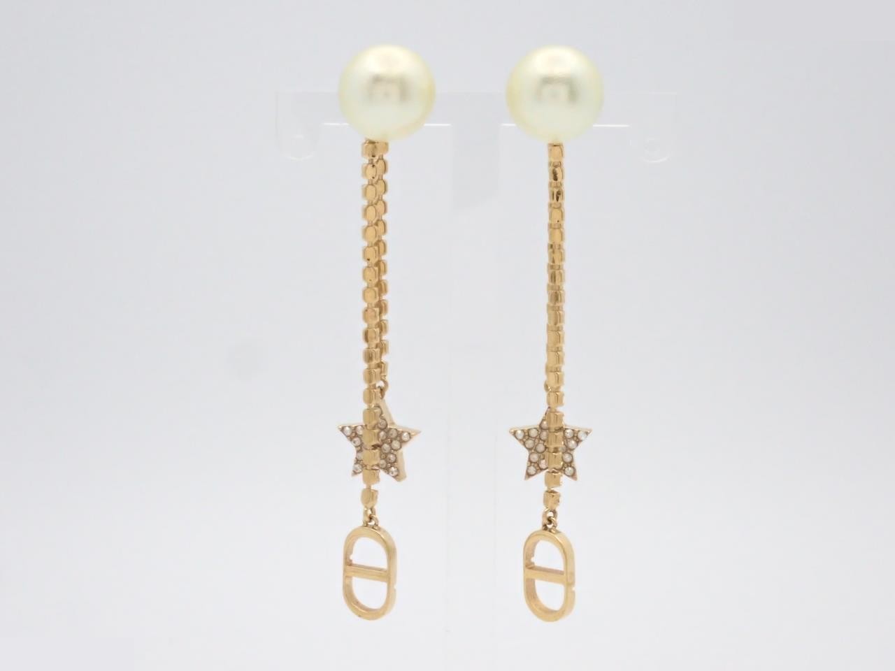 CD logo earrings, pearl, rhinestone, star — view 2